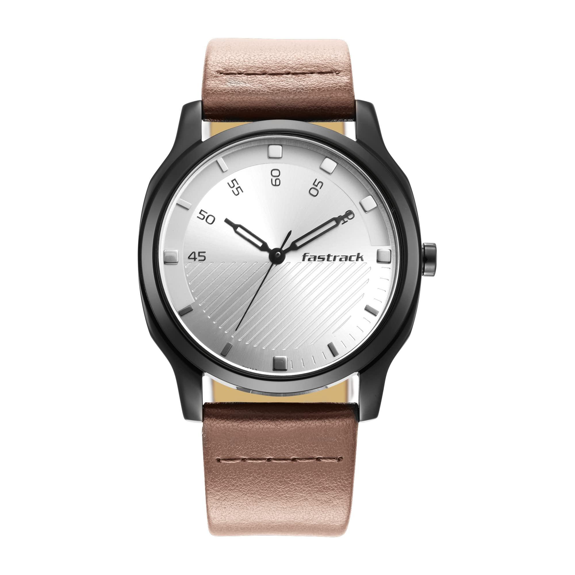Fastrack Men Stunners Quartz Analog Silver Dial Brown Leather Strap Watch for Guys - NT3255NL02