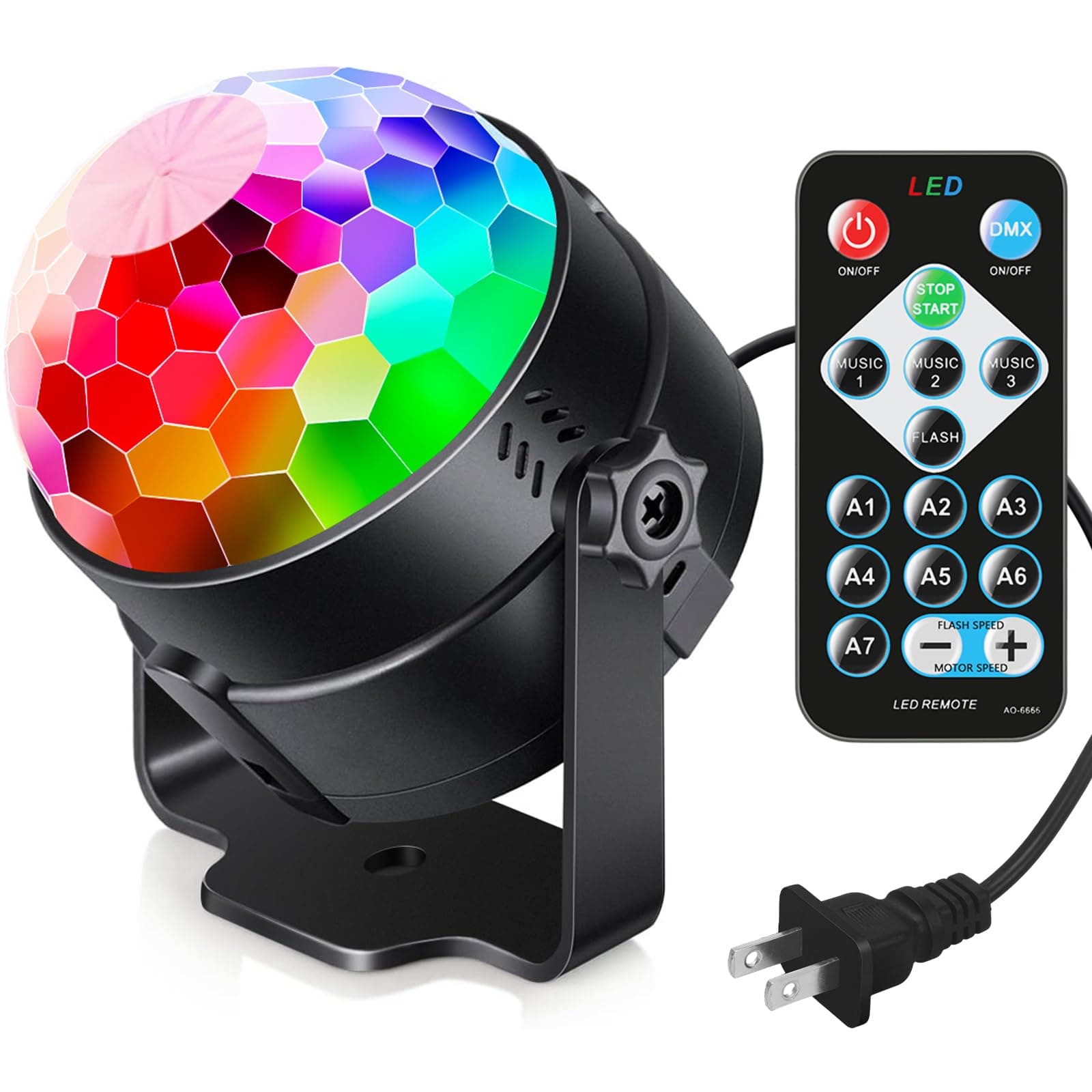 Luditek Sound Activated Party Hid Lights With Remote Control Dj Lighting, Rbg Disco Ball, Strobe Corded Electric Lamp 7 Modes Stage Par Light For Home, Room, Parties, Karaoke, Black