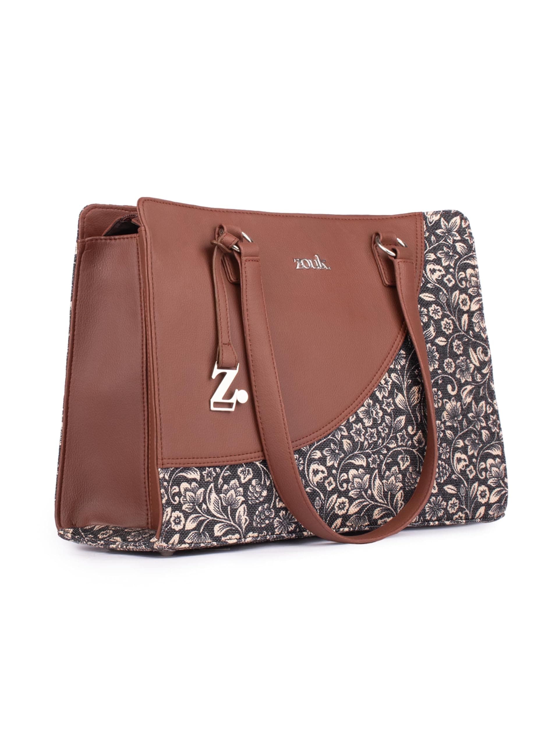 ZOUK Women's Flomotif Office Essential Bag | Jute | Vegan Leather Handcrafted Tote Bag With Double Handle Shoulder Strap| Black