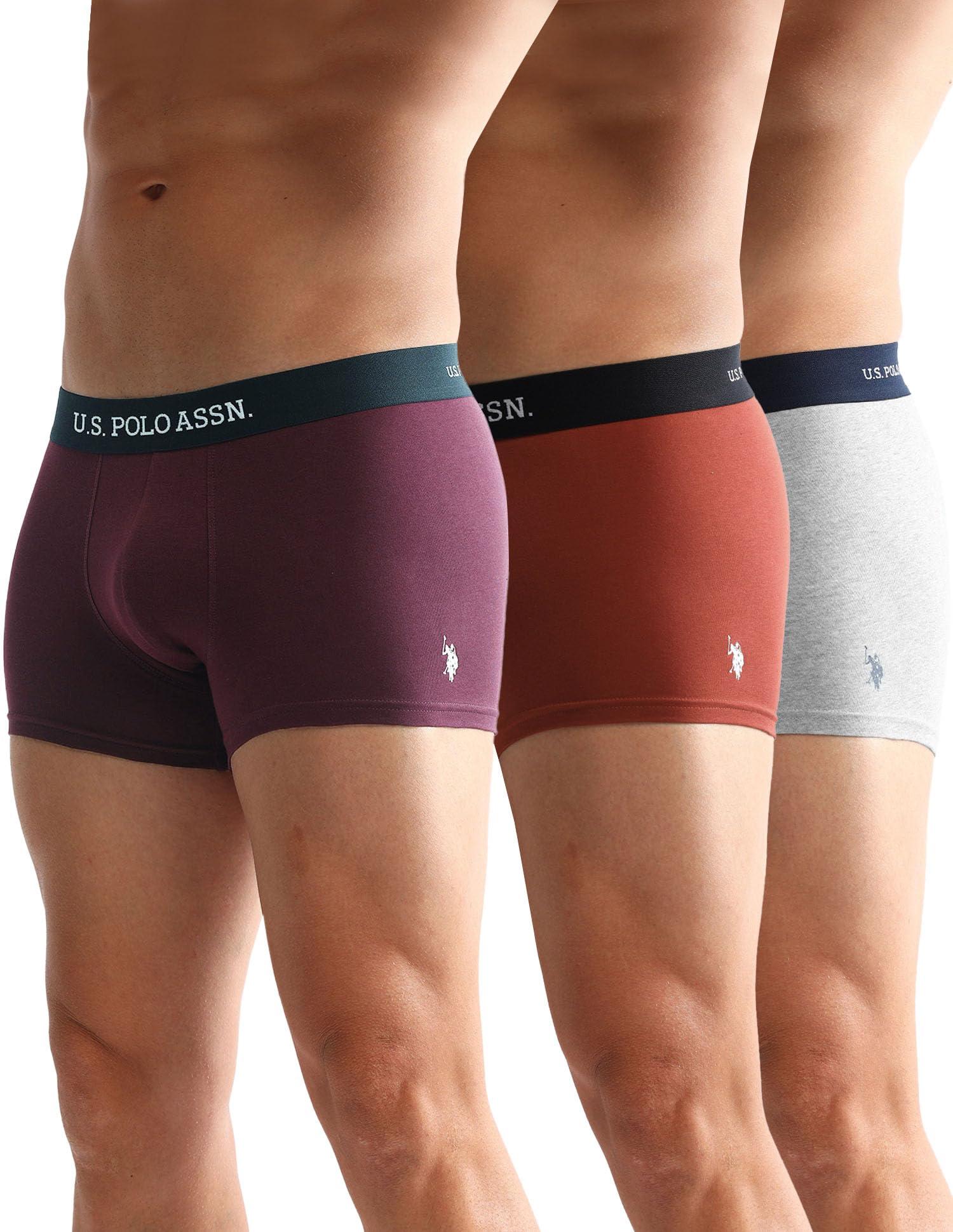 U.S. Polo ASSN.. Mens OET13 Anti Microbial Solid Underwear Trunks - Pack of 3(OET13-P3_Grey Mel-Rust-Burgandy_M)