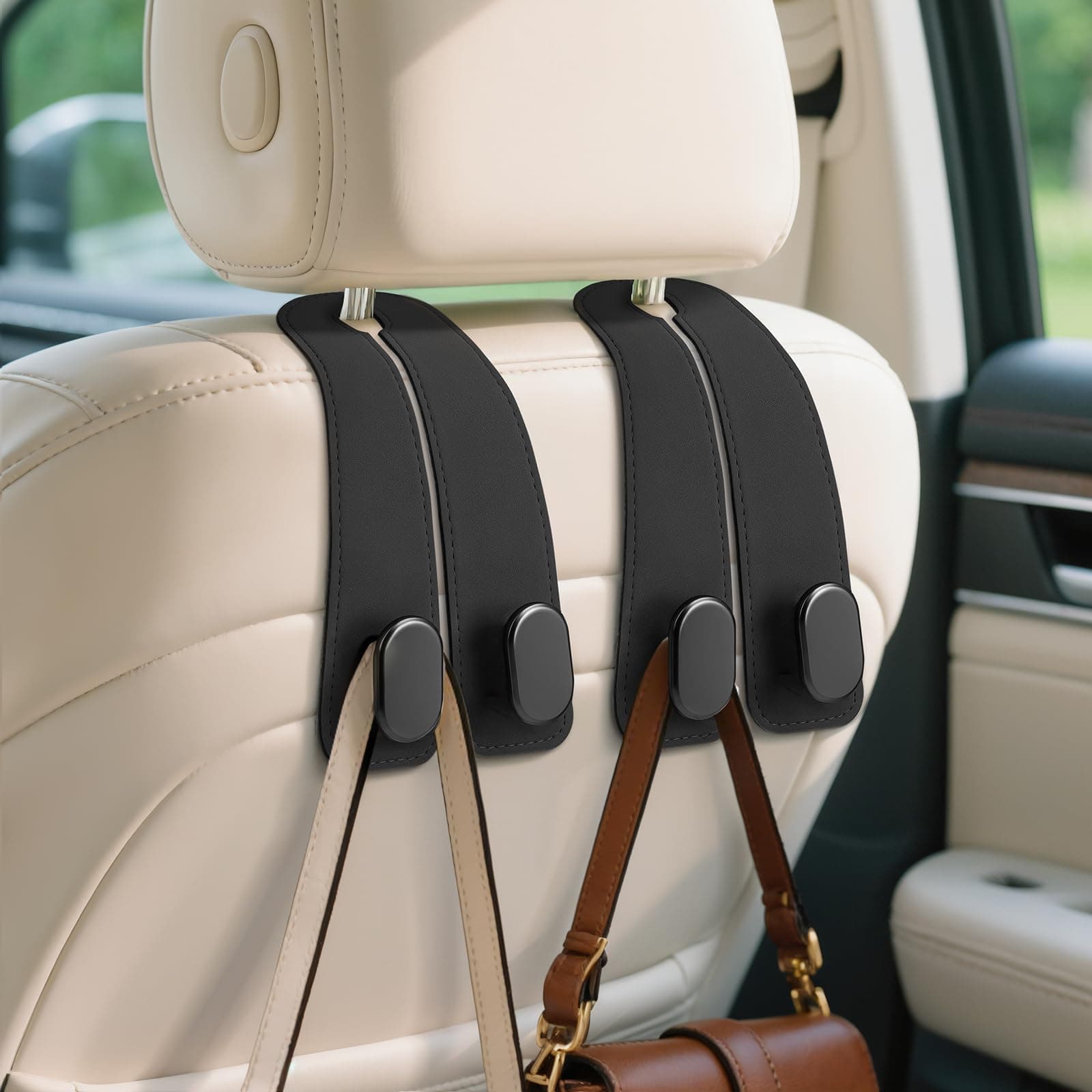 Car Seat Headrest Hooks, 2PCS Universal Car Purse Hook Leather Car Bag Hook