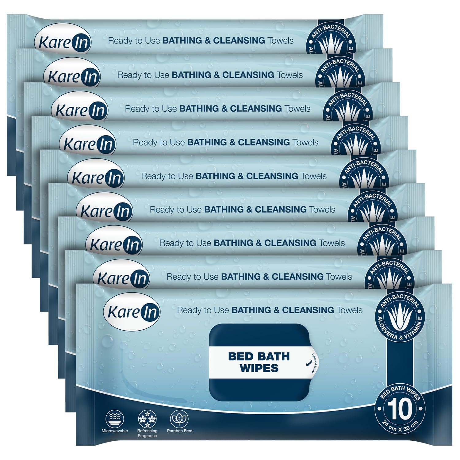 KareIn Bed Wipes, Adult Wet Wipes, 90 Count, Anti-Bacterial, Ready To Use Cleansing Towels, Refreshing Sponge Bath Towel, For Men & Women, Pack of 9