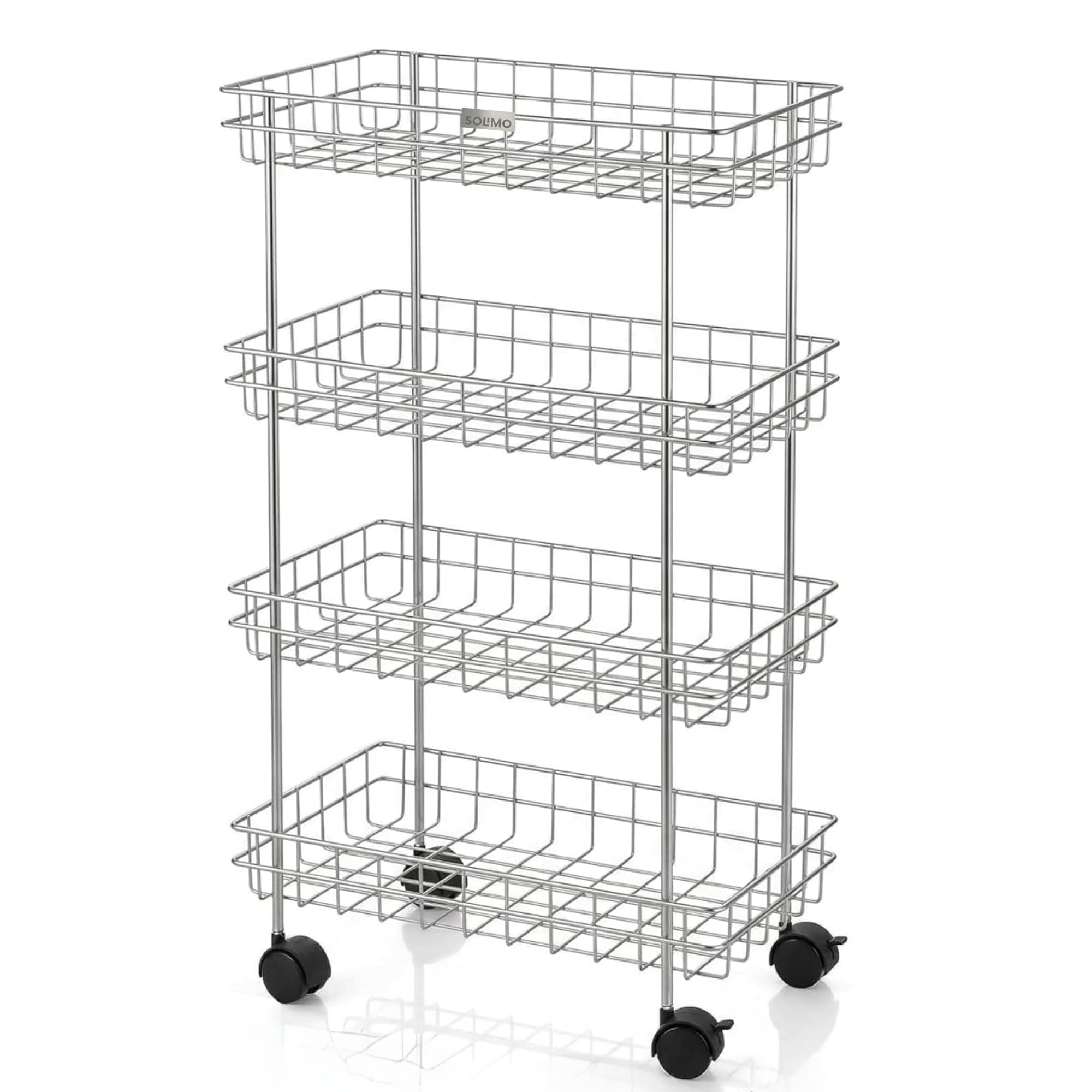 Amazon Brand - Solimo 4-Tier Ventilated Storage with Swivel Wheels| Multipurpose Storage Organizer for Kitchen, Bathroom & Laundry | High Quality Stainless Steel Trolly (Steel)
