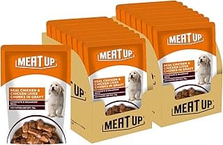 Meat Up Puppy Wet Dog Food (8 x 70g) 560g + 560g Free, Total 1.12kg | Real Chicken in Gravy | Supports Digestion | Boosts Vitality | Complete & Balanced Meal