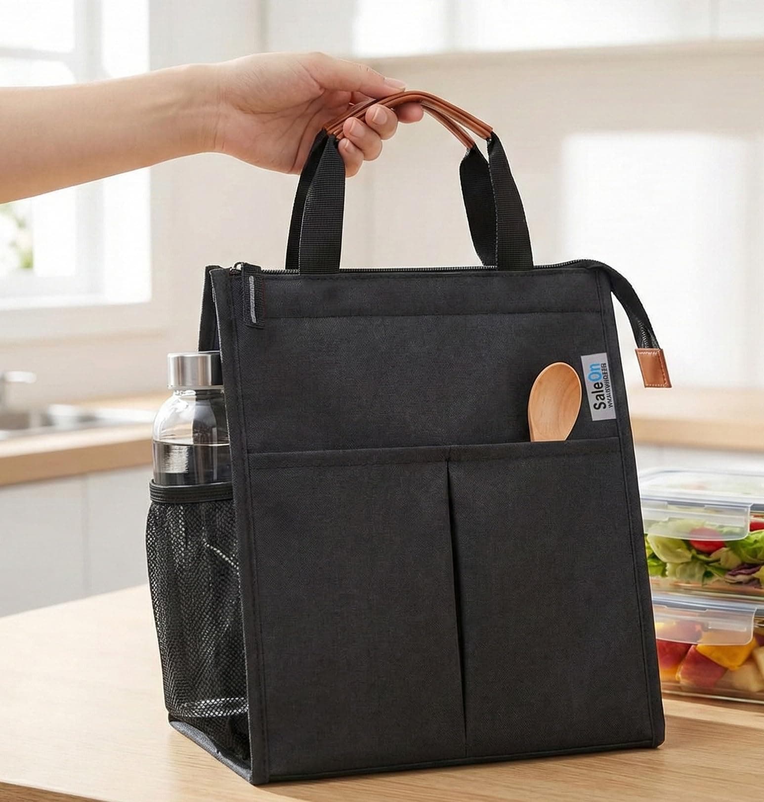 SaleOn Insulated Lunch Bag for Women & Men | Waterproof Soft Cooler Tote | Leakproof, Reusable with Pockets | Thermal Lunch Box for Office, Travel, Picnic (Charcoal Grey)