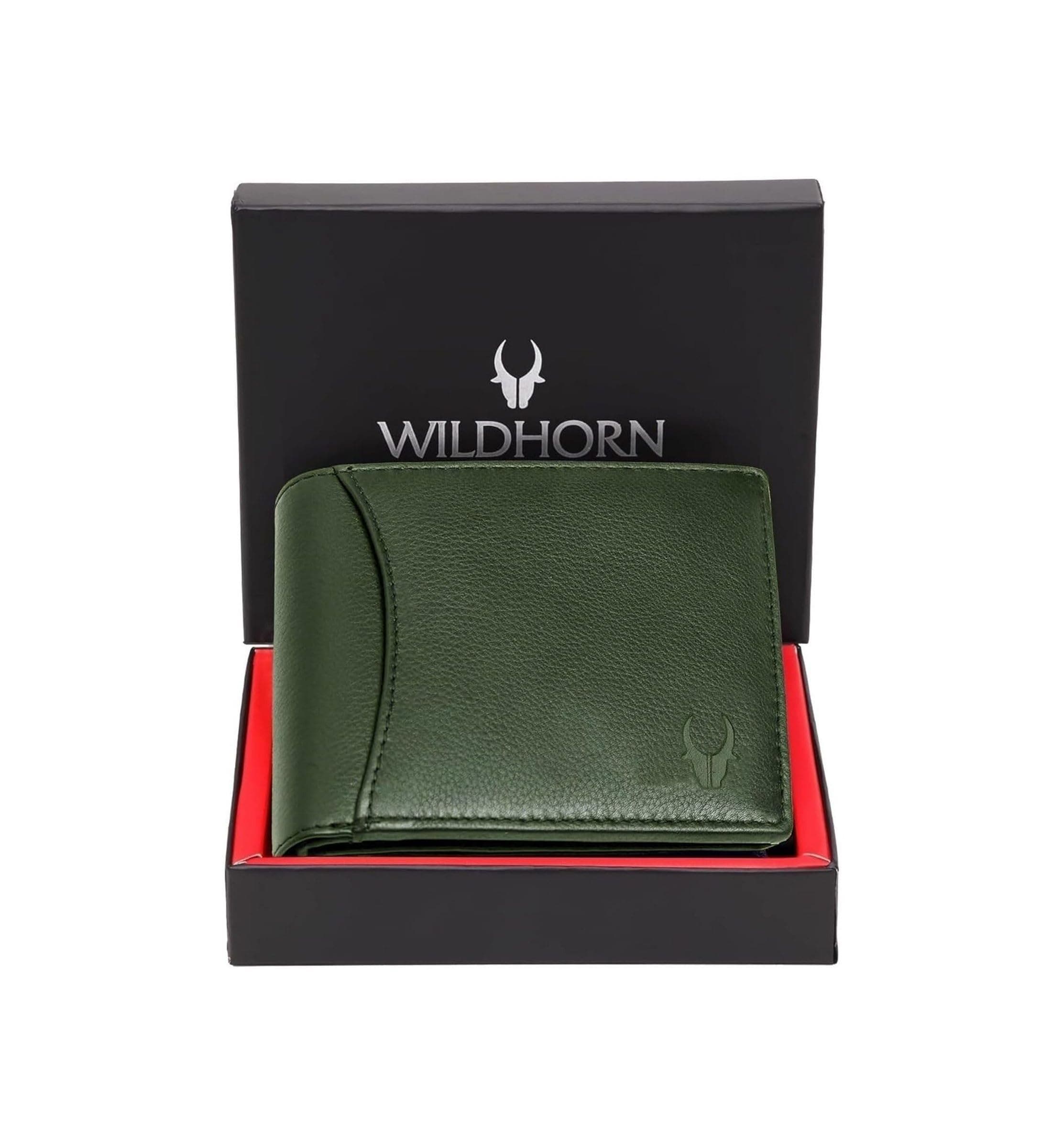 WildHorn RFID Protected Leather Wallet for Men, Green