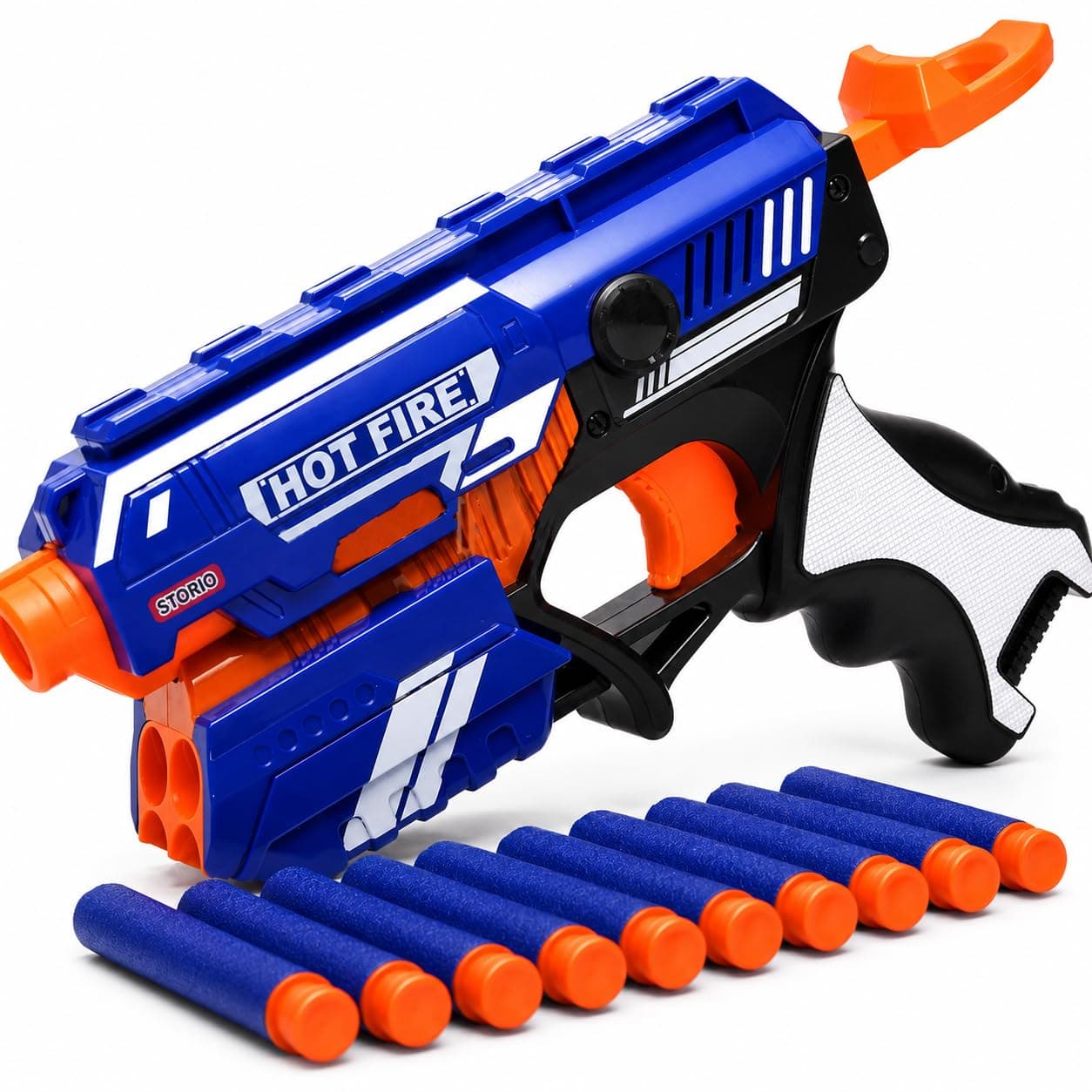 Storio Blaze Storm Hot Fire Soft Bullet Gun Toy With 10 Safe Soft Foam Bullets, Fun Target Shooting Battle Fight Game For Kids Boys (Blaze Storm- Hot Fire),Multicolor