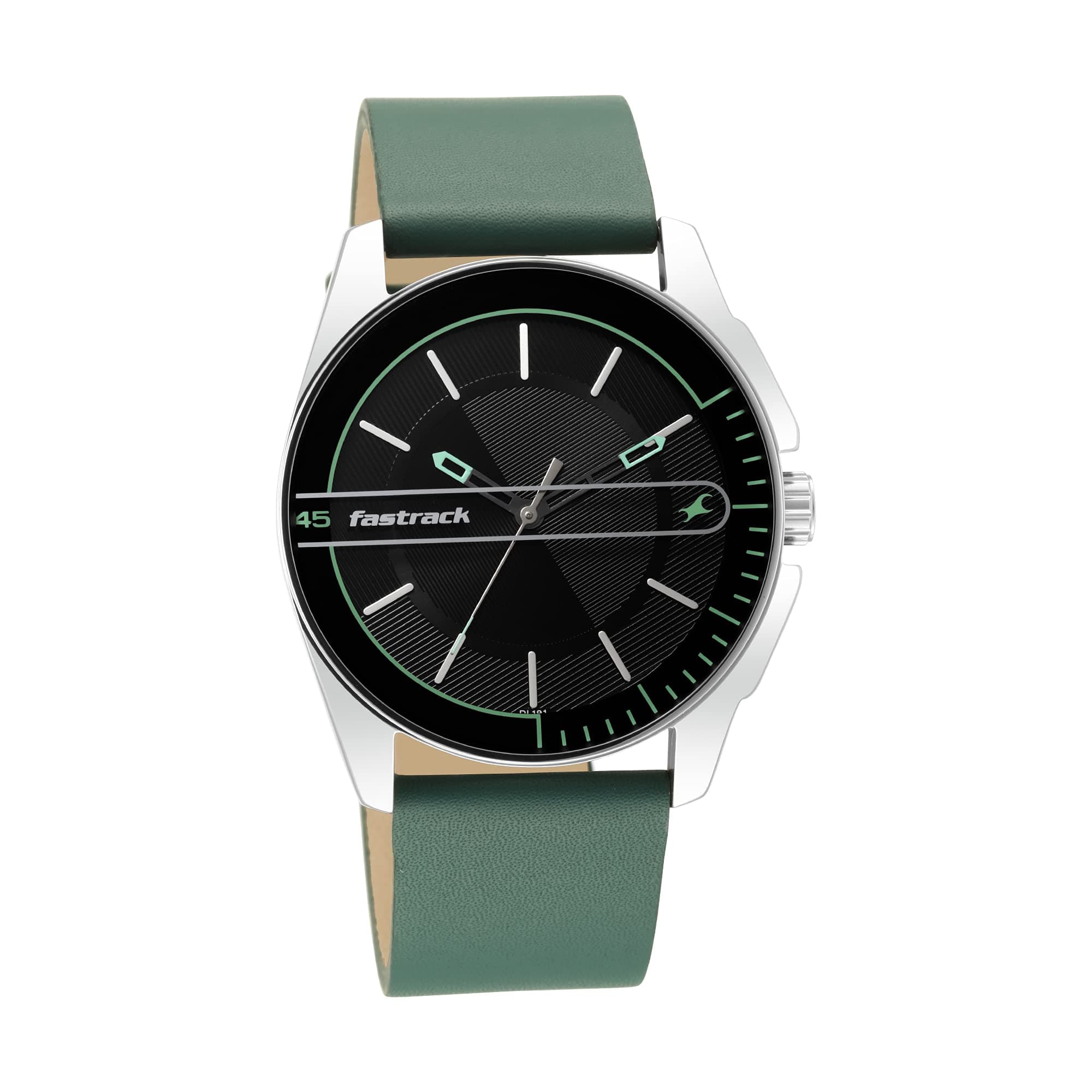 Fastrack Wear Your Look Quartz Analog Black Dial Green Leather Strap Watch for Guys - NS3089SL16