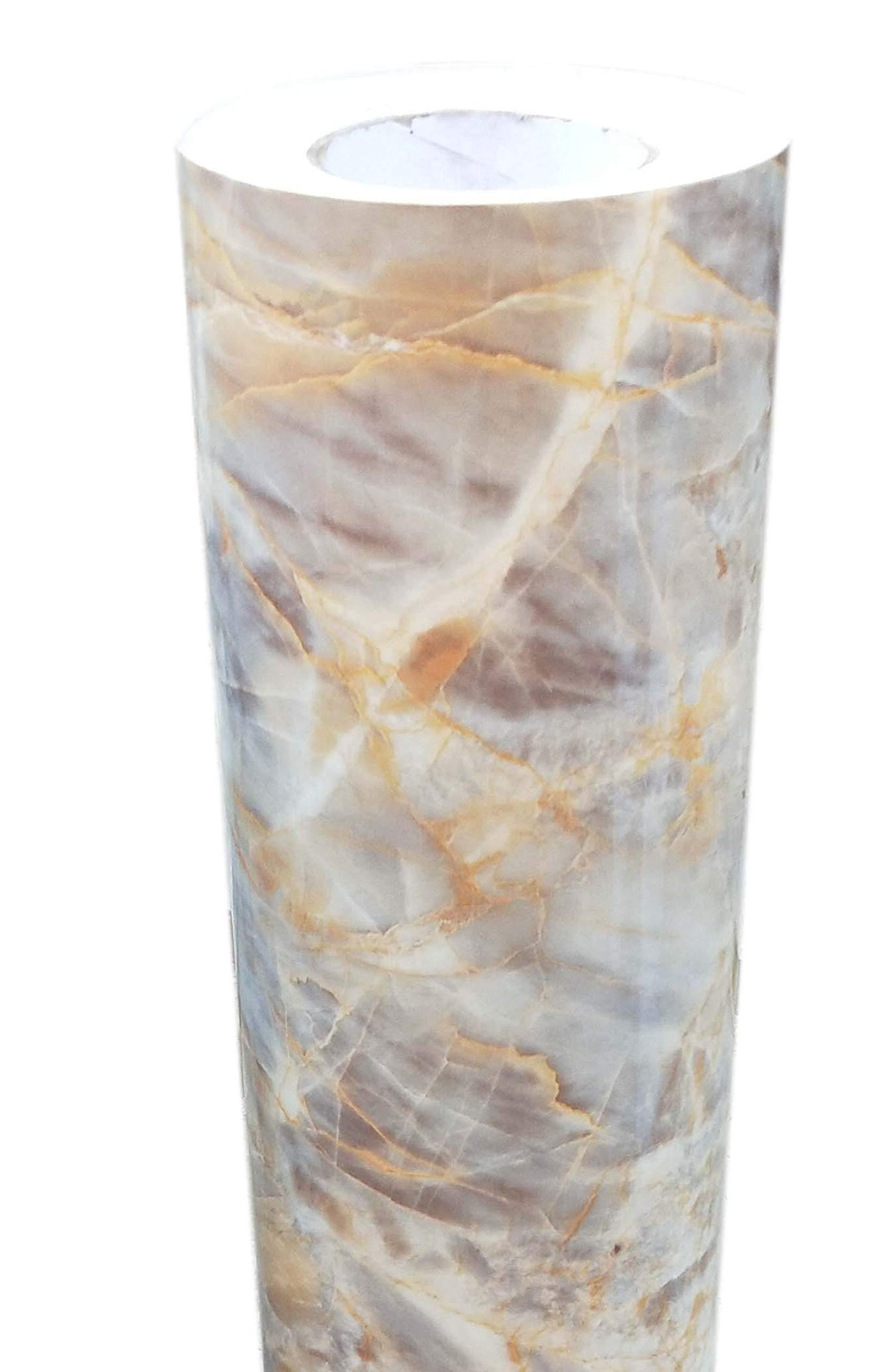 ELTON Vinyl Self Adhesive High Gloss Pearl Marble Wallpaper, 24 x 60 Inch
