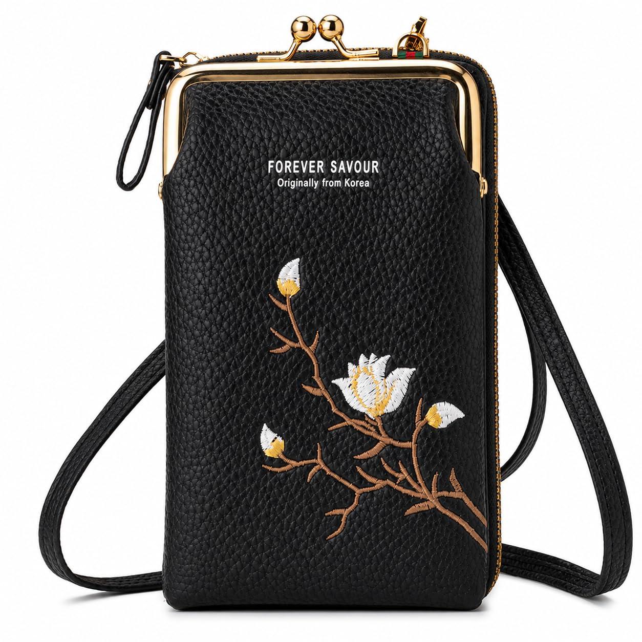 INOVERA (LABEL) Faux Leather Sling Bag for Women - Small Cross-Body Bags for Mobile, Cell Phone, Cash & Card - Girls Hand Purse Pouch (Black)