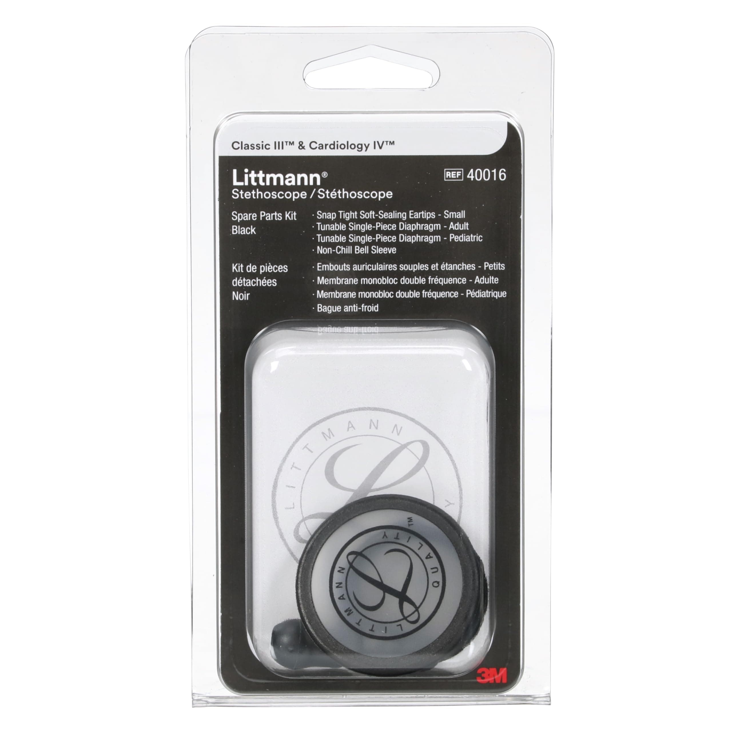 3M Littmann - stock code 70201174557 Littmann Stethoscope Spare Parts Kit, Classic III and Cardiology IV, Black, 40016