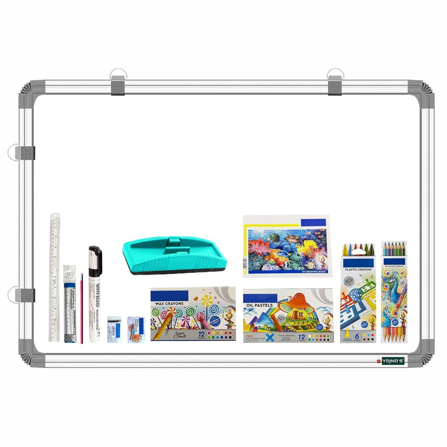 YAJNAS White Board 3 feet x4 feet Non Magnetic Double Sided White Board and Chalk Board Both Side Writing Boards, one Side White Marker and Reverse Side Chalk Board Surface with Beginners Combo Kit