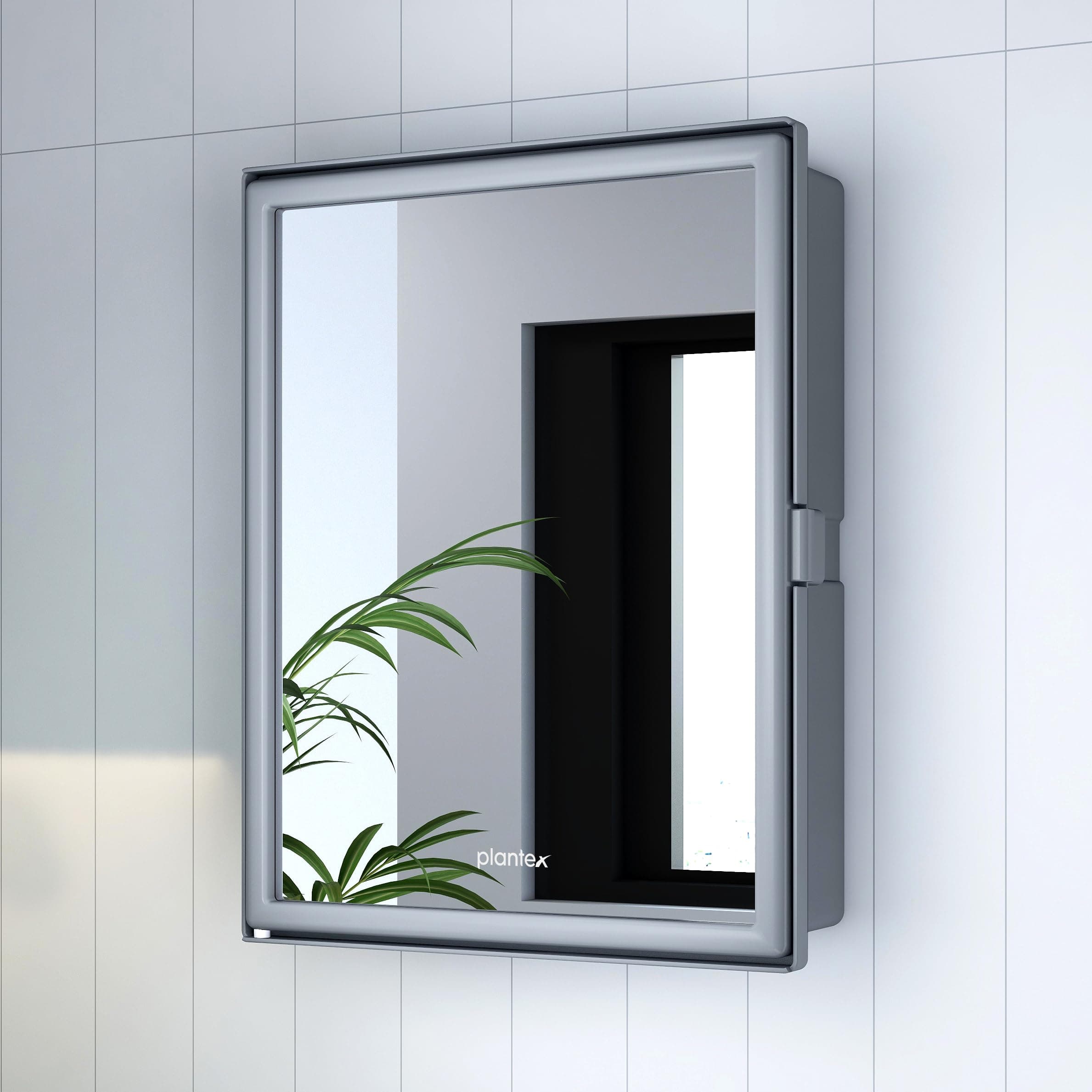 Plantex Bathroom Cabinet with Mirror/ABS Bathroom Storage Cabinet/Wall Mounted Bathroom Cabinet/Mirror with Storage for Bathroom(14x18 Inch, Grey)