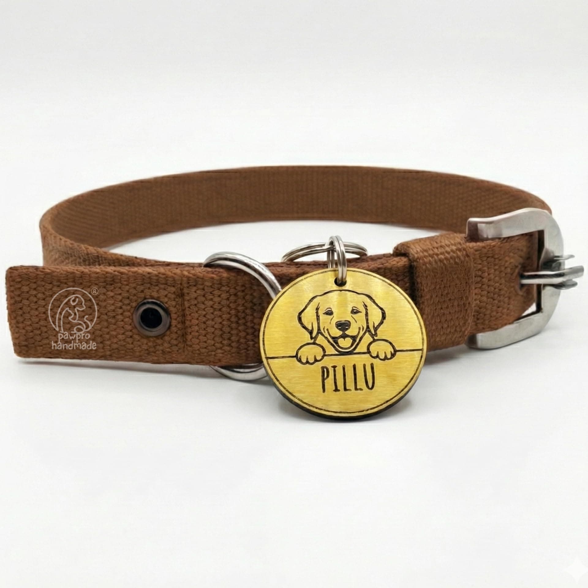 Pawpro Adjustable Nylon Dog Collar with Secure D-Ring from Small - Medium to Large Breeds (Brown, Large)