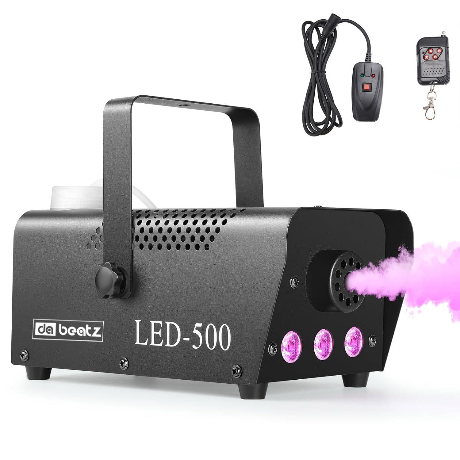 DaBeatz Fog Machine 500W with 13 RGB LED Colors & Indicator Light, Includes 2 Wireless Remote Controls – Party Smoke Machine for Halloween, Weddings, Festivals & Indoor and outdoor Event