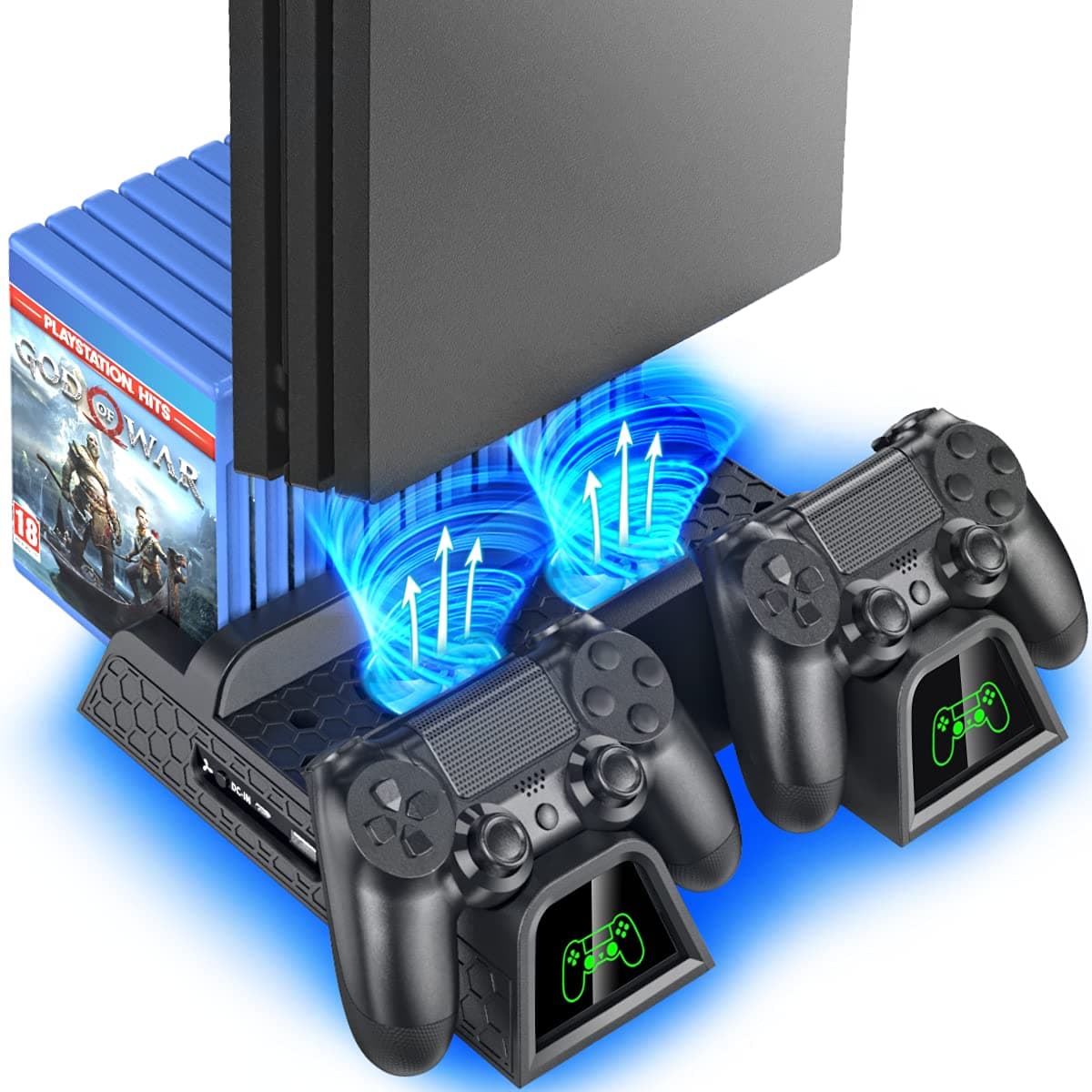 OIVO PS4 Regular/PlayStation 4 Slim/Pro Cooler, Multifunctional Vertical Cooling Stand, Controller Charger with Led Indicators, Charging Dock Station with 12 Pieces Games Storage