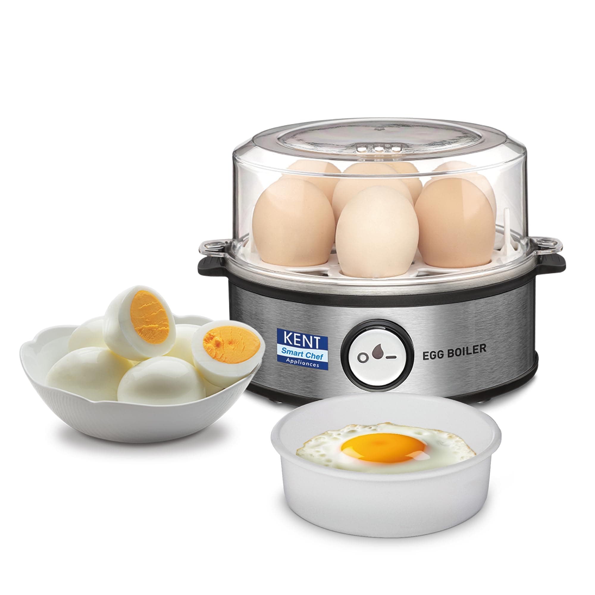 KENT Instant Egg Boiler | 370-Watt | Boil 7 Eggs at a Time | 3 Boiling Modes | Stainless Steel Body, Poaching Tray & Heating Plate | Automatic Power Off