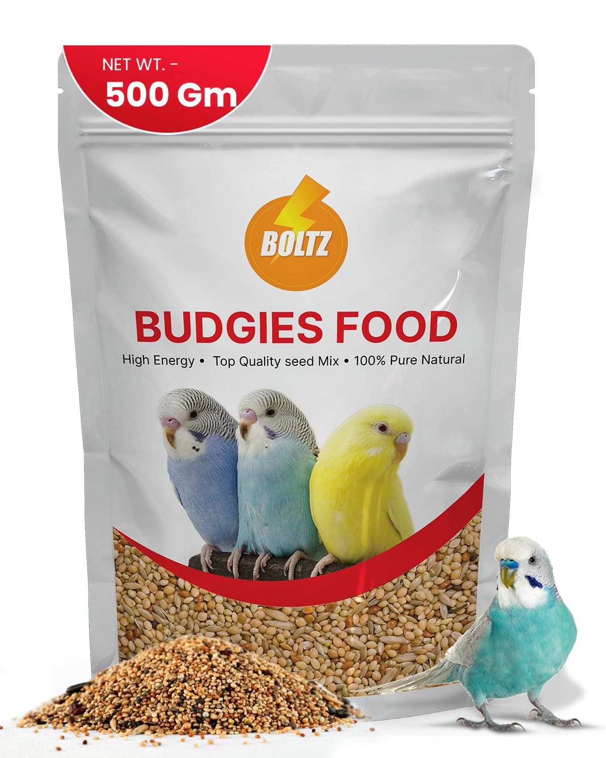 Boltz Bird Food for Budgies - 500gm | Natural & Healthy Premium Mix Seeds, | Daily Bird Budgies Food Seeds| All Life Stages - Mix Seed (500 GM)