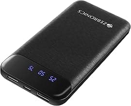 ZEBRONICS MB10000S4 Power Bank, 10000 mAh, 12W, Dual USB Output, Type C & Micro USB Input, Built in Protections, Percentage LED Display, Included USB to Type C Cable, Made in India(Black)