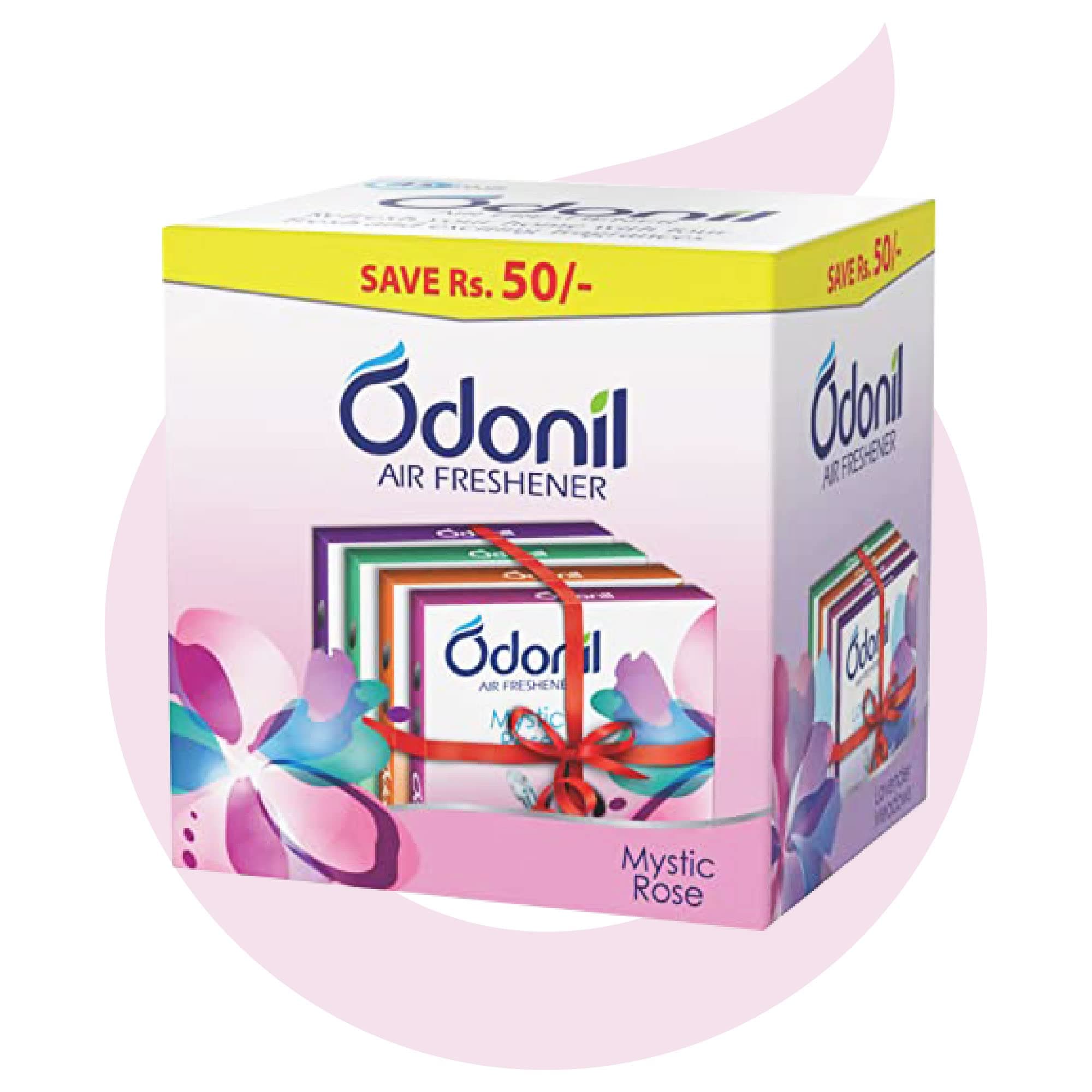 Odonil Bathroom & Toilet Air Freshener Blocks 288g (Pack of 4 x 72g) | Germ Protection | Lasts Up to 45 Days Freshness | 4 Fragrances in One Pack | Lavender, Orchid, Jasmine & Rose | For Home & Office