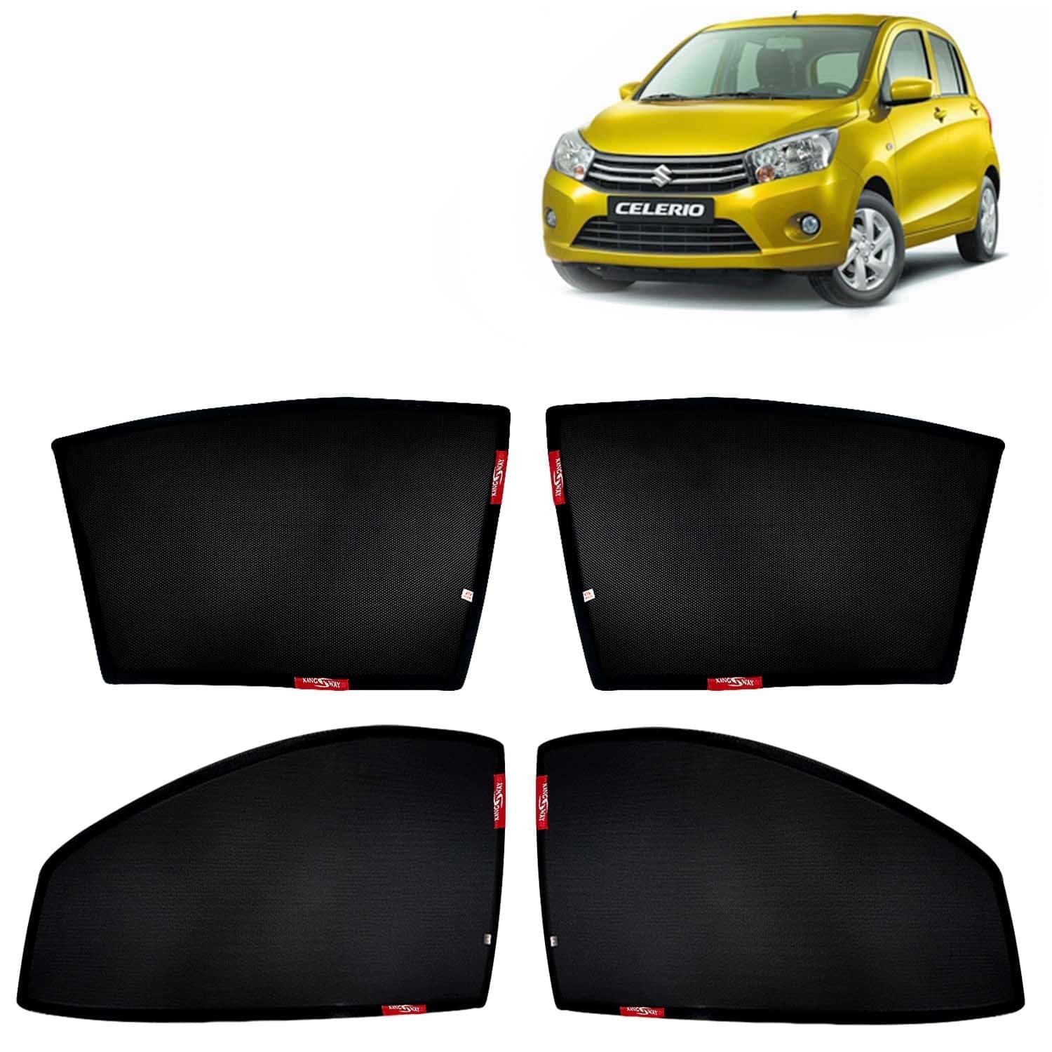 KINGSWAY Car Sun Shade Curtains Only Compatible with Maruti Suzuki Celerio (2014 to 2021) | Z-Black Fix-Type (Non-Magnetic) | UV & Heat Protection | Pack of 4 Pcs