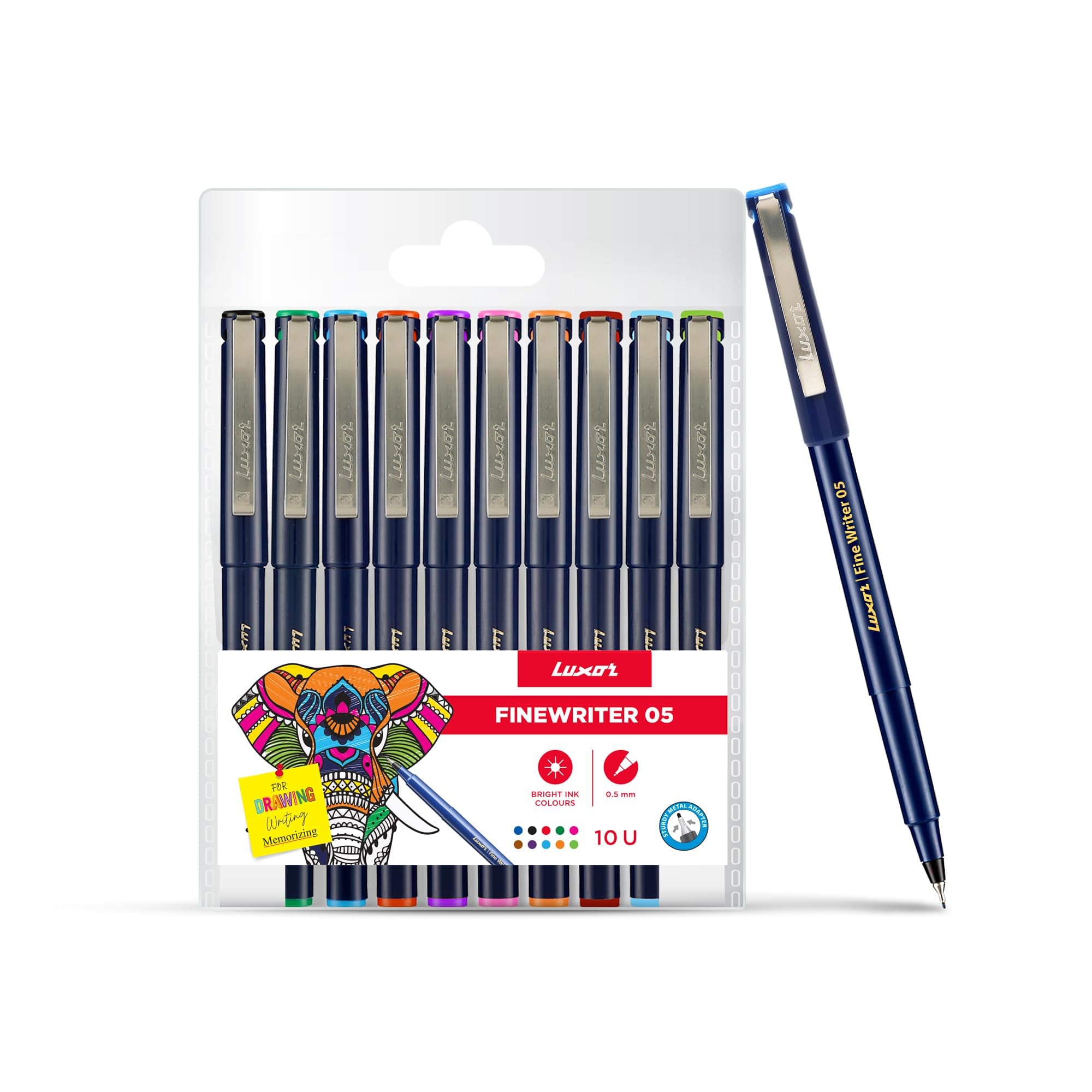 Luxor Finewriter 05 | Assorted Colour | Pack 0f 10 | Perfect for School, Home & Office | Ideal for Professionals & Students