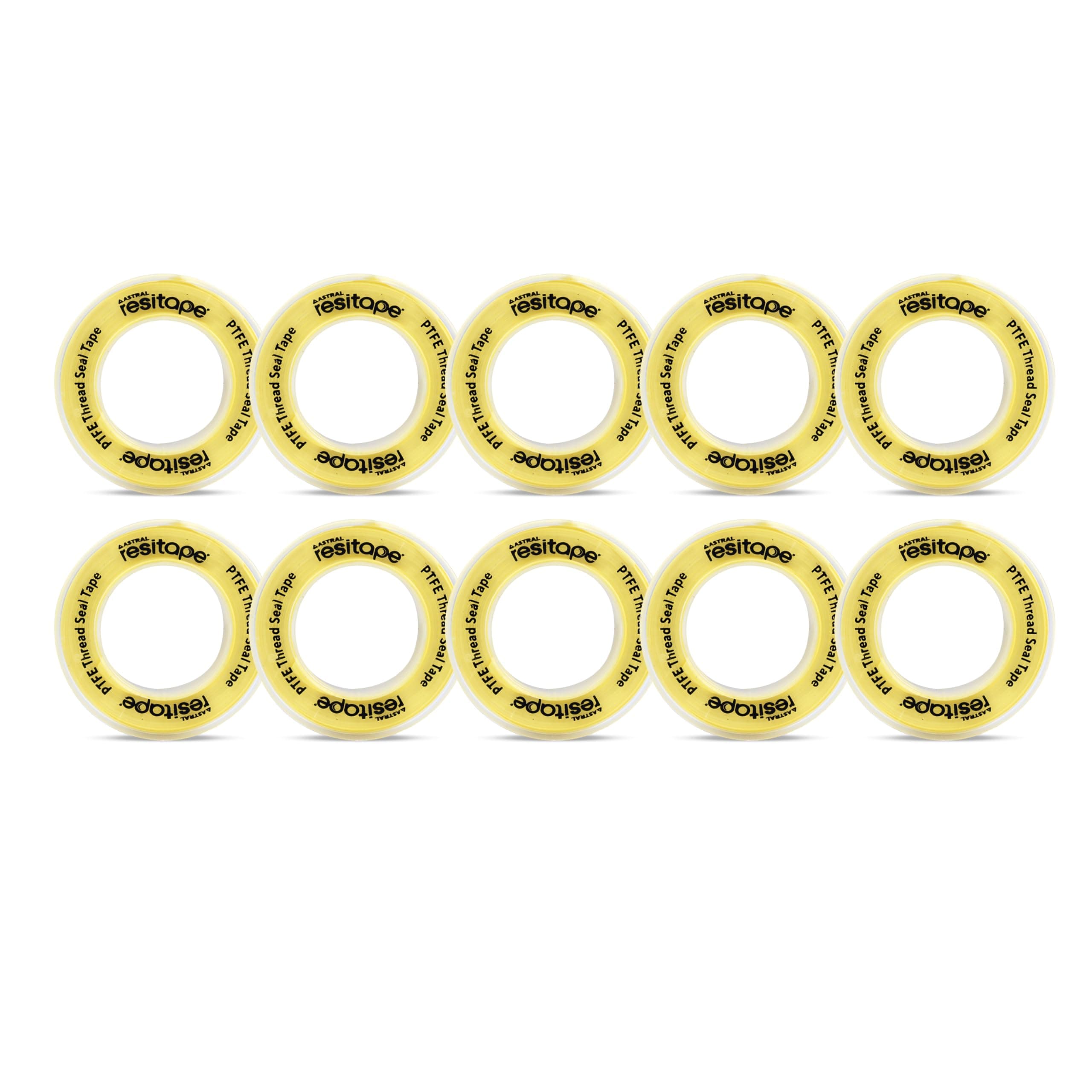 RESITAPE Astral PTFE Tape, Yellow | 8 mtr x 12 mm | Pack of 10 |High Performance Teflon Tape | Thread Sealing | Extreme Temperature & Chemical Resistance | Corrosion Resistant