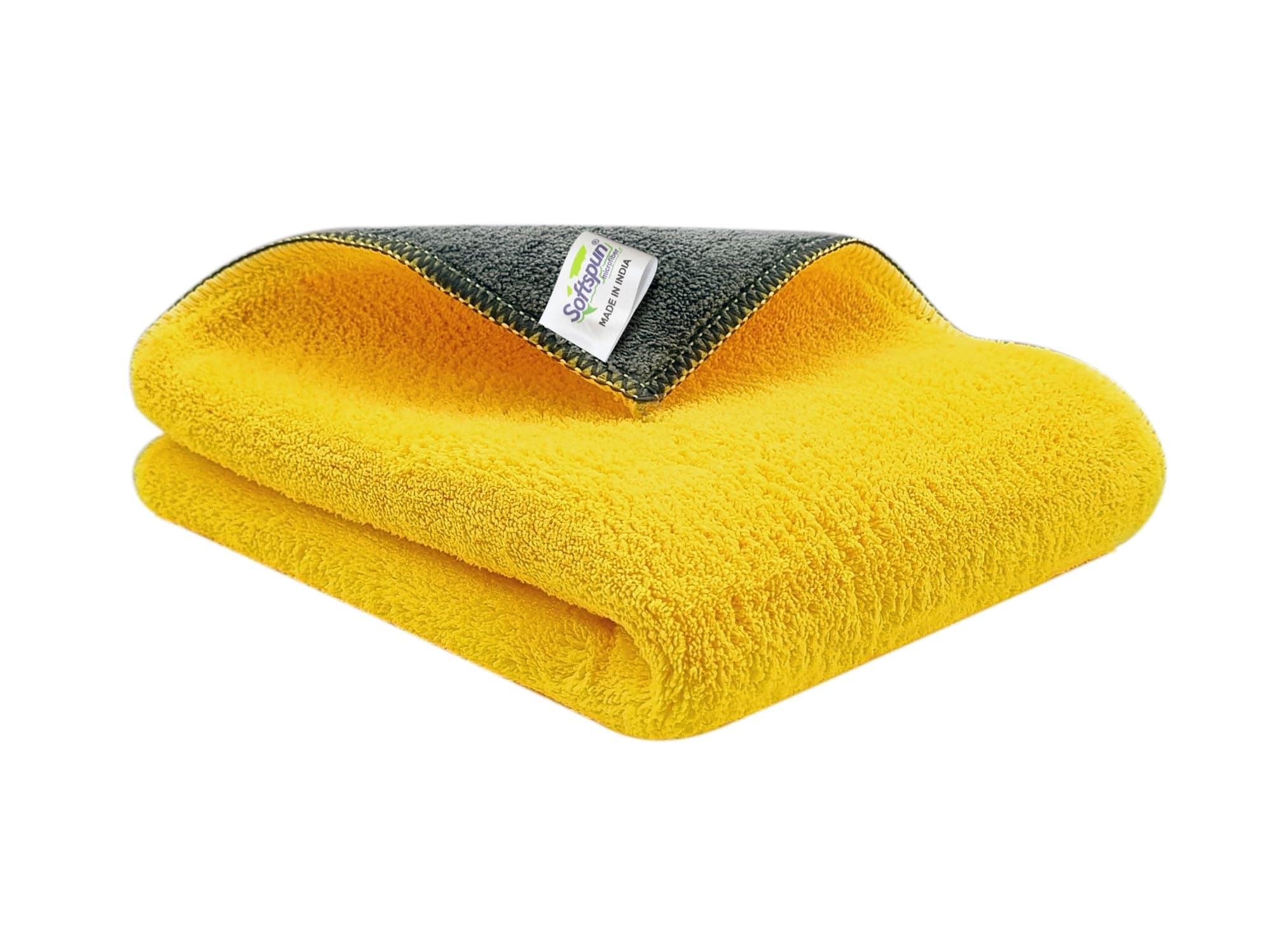 SOFTSPUN 900 GSM, Microfiber Cloth 30X40 Cms 1 Piece Yellow+Grey Towel Set, Extra Thick Microfiber Cleaning Cloths Perfect for Home, Kitchen, Cars, Furniture and More.
