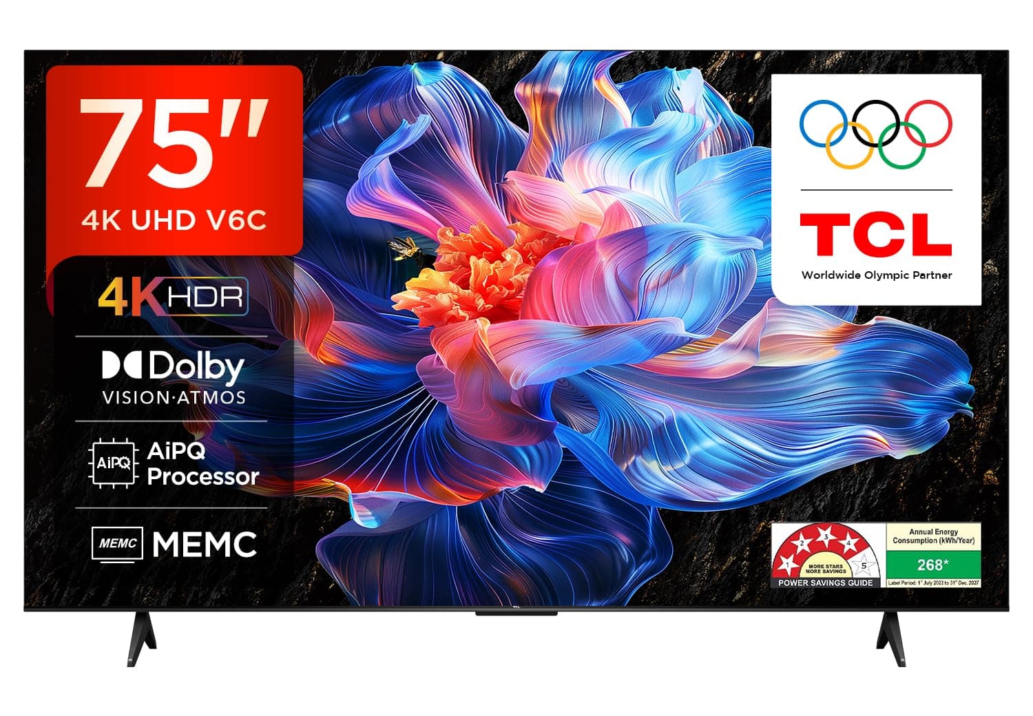 TCL 189 cm (75 inches) 4K Ultra HD Smart LED Google TV | 4K HDR | Dolby Vision & Atmos | MEMC | 75V6C