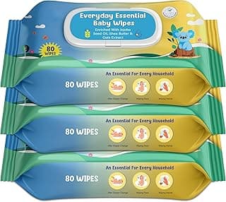 Cleansing Baby Wipes, Enriched with Aloe Vera, Jojoba seed oil, Shea Butter & Vitamin E - 80 Counts/Pack| Essential Wet Wipes with Lid, Alcohol and Paraben free wipes for Babies/Kids (Pack of 3)