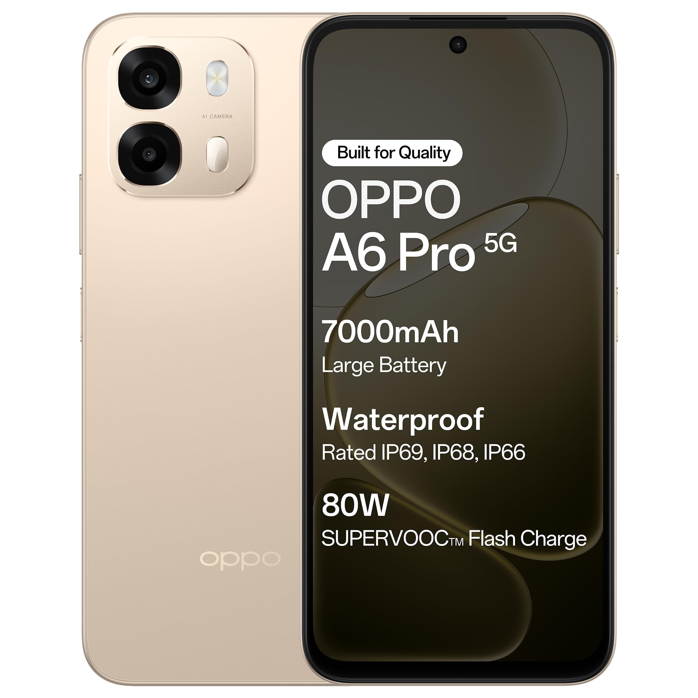 Oppo A6 Pro 5G (Gold, 8GB RAM, 256GB Storage) 6.75 Inch Screen, 144Hz Display, 7000mAh Battery, 80W Fast Charging,16MP Front & 50MP Main Camera with No Cost EMI/Additional Exchange Offers