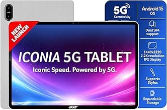 Acer Iconia 5G Tablet|11.45" 2.2k”90Hz IPS Display, MediaTek 8791 Processor, 8GB RAM + 128GB Storage, 16MP Rear+8MP Front Camera,Wi-Fi + 5G Volte, Android 15,BT 5.2, Slim Metal Body,Silver