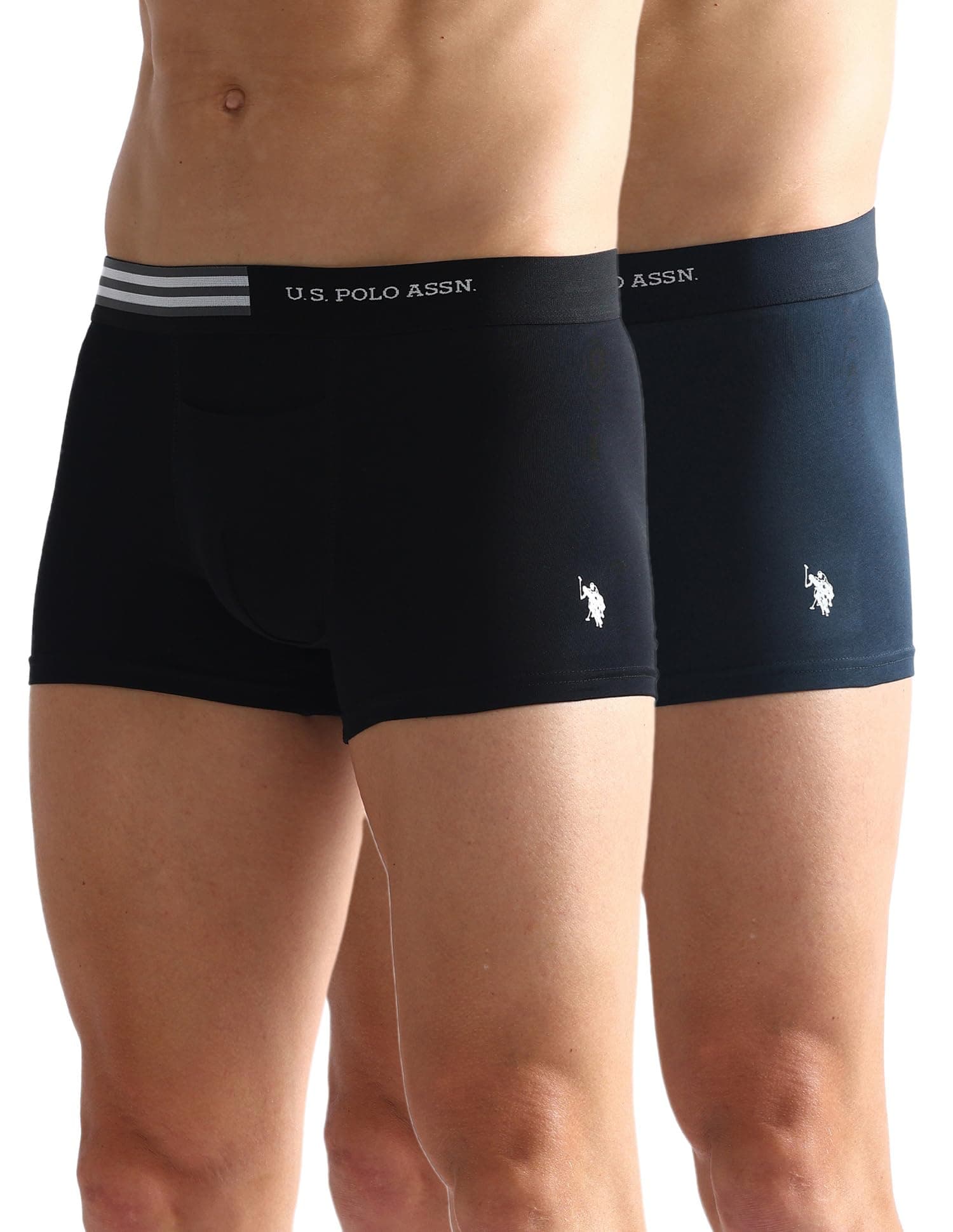 U.S. POLO ASSN.. Mens OET06 Flag Elastic Antibacterial Underwear Trunks - Pack of 2(OET06-P2_Navy-Black_M)