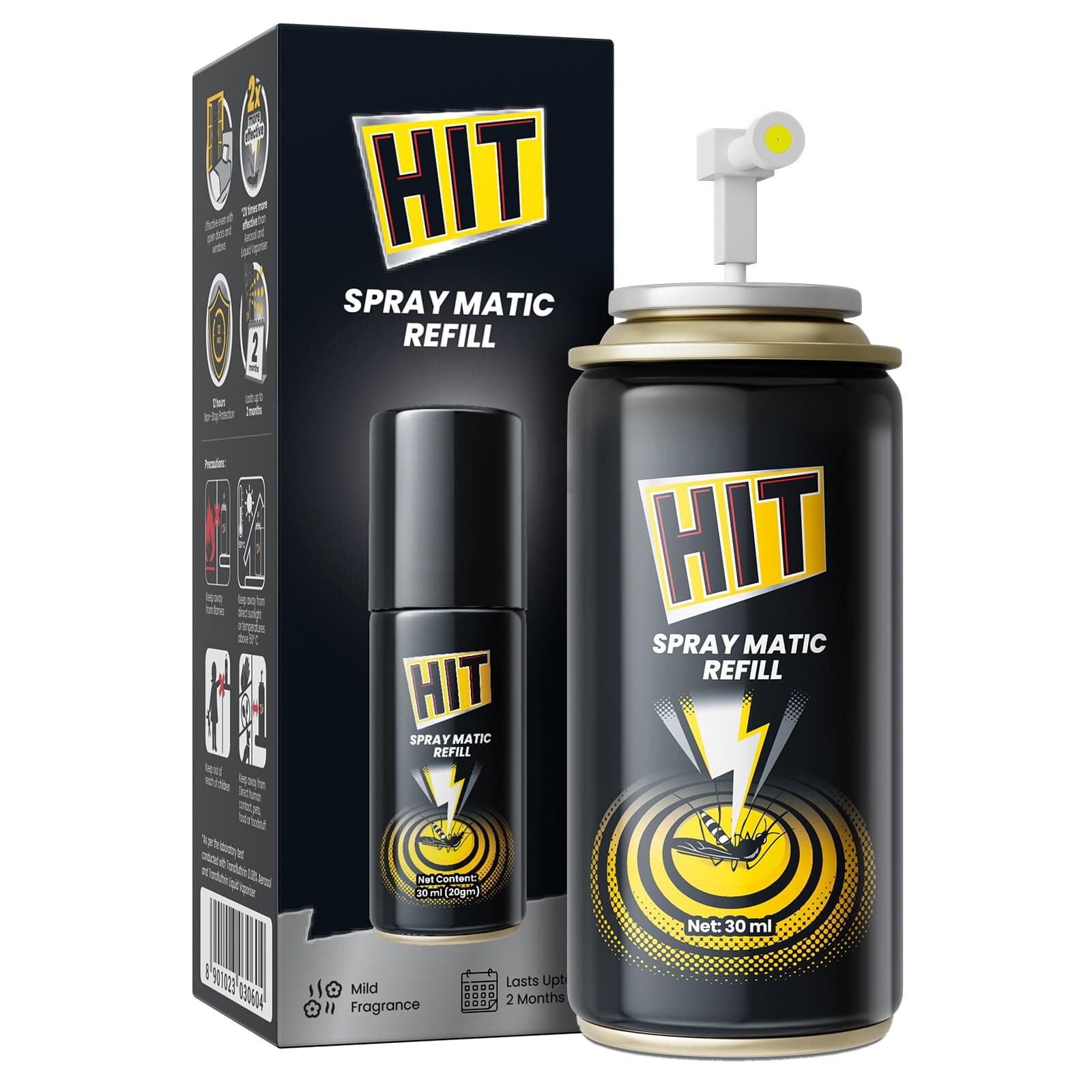 HIT Spray Matic Mosquito Repellent Dispenser Refill | Automatic Spraying Every 2 hours for Total 6 hours | 12hrs Mosquito Protection | Refill Lasts Up to 2 Months