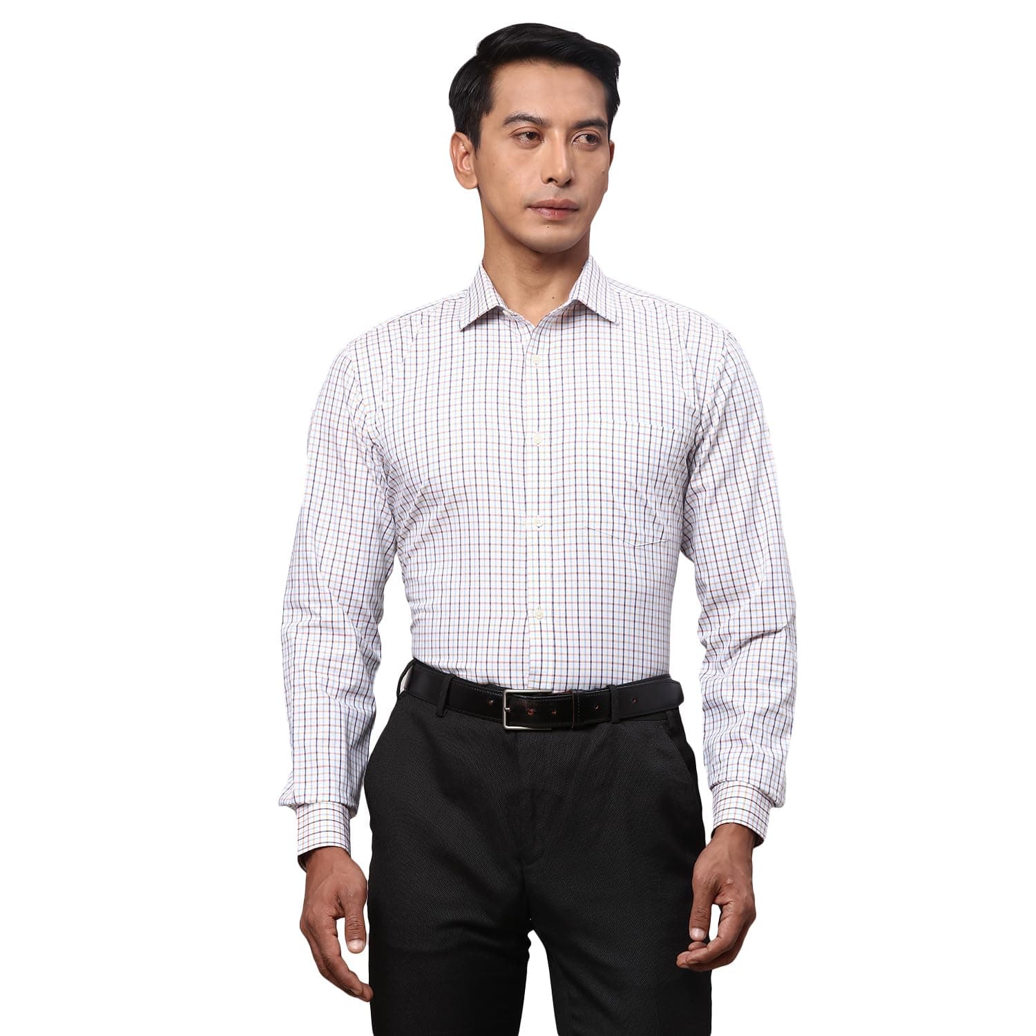 Park Avenue Men's Slim Fit Checked Formal Shirt - Pure Cotton Full Sleeve Office Wear | Light Yellow
