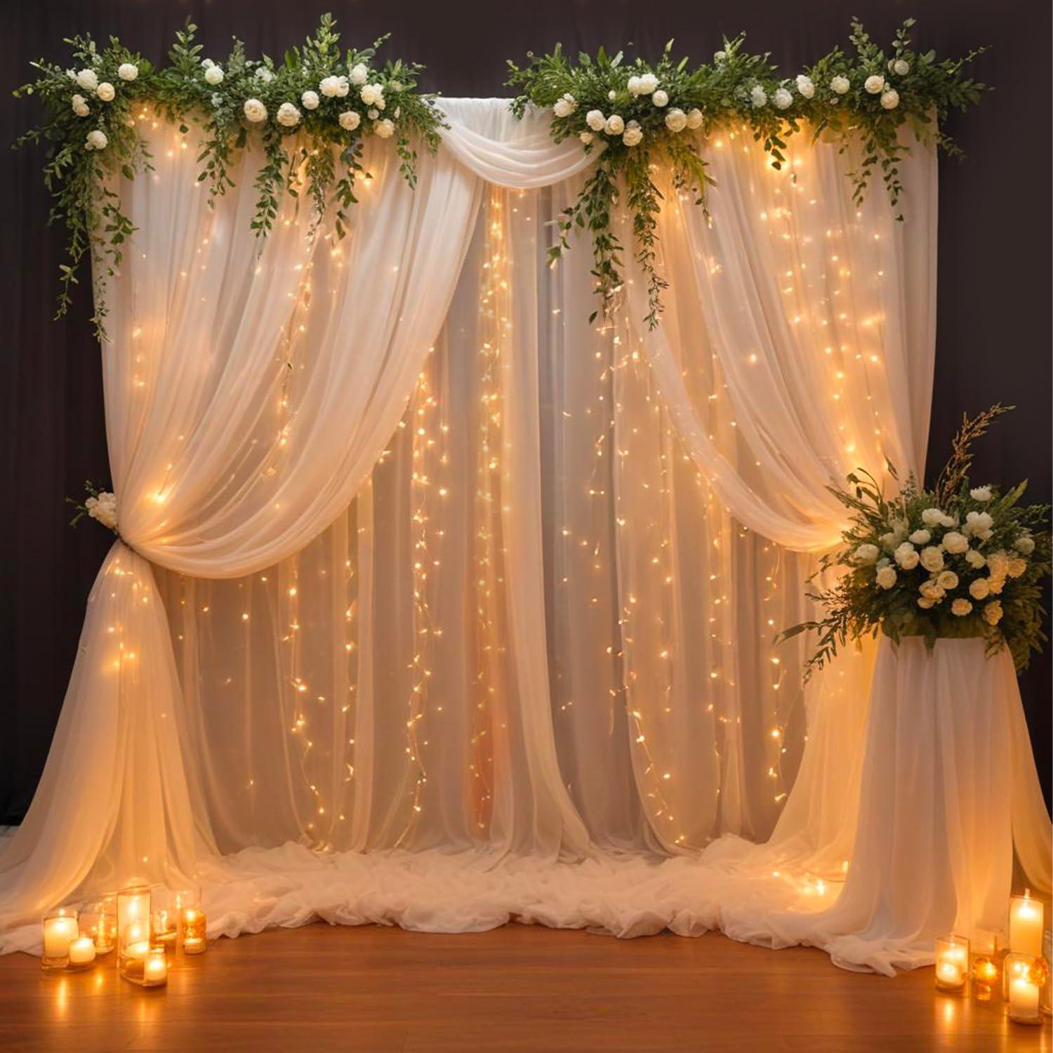 Party Propz White Net Curtain for Decorations - 7Pcs, 9m Birthday Backdrop for Decoration with Fairy Lights, Ganpati Decoration Setup for Home, Varamahalakshmi Decorative Items, Backdrop Decorations