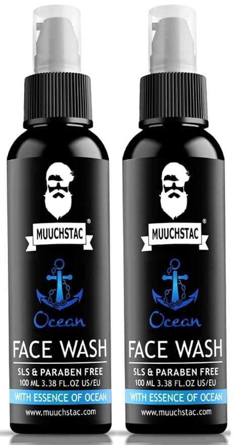 Muuchstac Ocean Face Wash for Men (2 x 100ml) – Anti-Acne/Pimple, Oil Control & Skin Brightening Cleanser – with Niacinamide, Menthol & Licorice Extracts – For All Skin Types