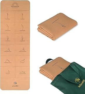 Wiselife Cork Foldable Yoga Mat + Carry Bag | Extra Thick Extra Long Extra Wide Exercise Floor Mat For Gym, Workout, Fitness| TPE Yoga Mat (2mm, Cork Sun Salutation)