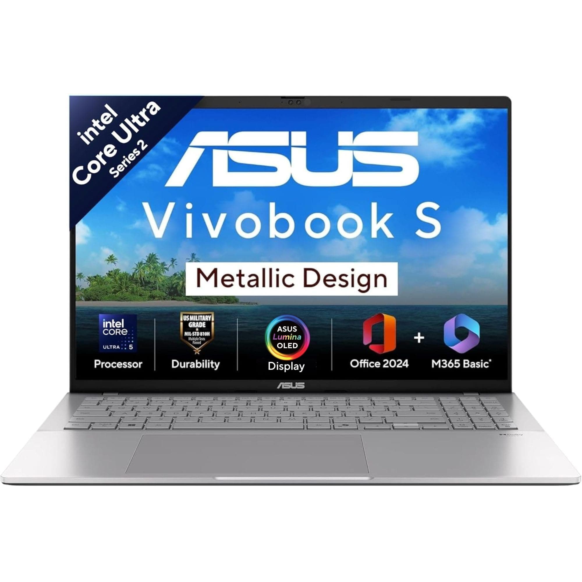 ASUS Vivobook S16 OLED, Intel Core Ultra 5 225H, 16GB RAM, 512GB SSD, FHD 16", Win 11, Office 2024, Cool Silver, 1.7Kg, S3607CA-SH071WS,Intel iGPU, 70Whr, M365 Basic(1Year) Metallic Design Laptop
