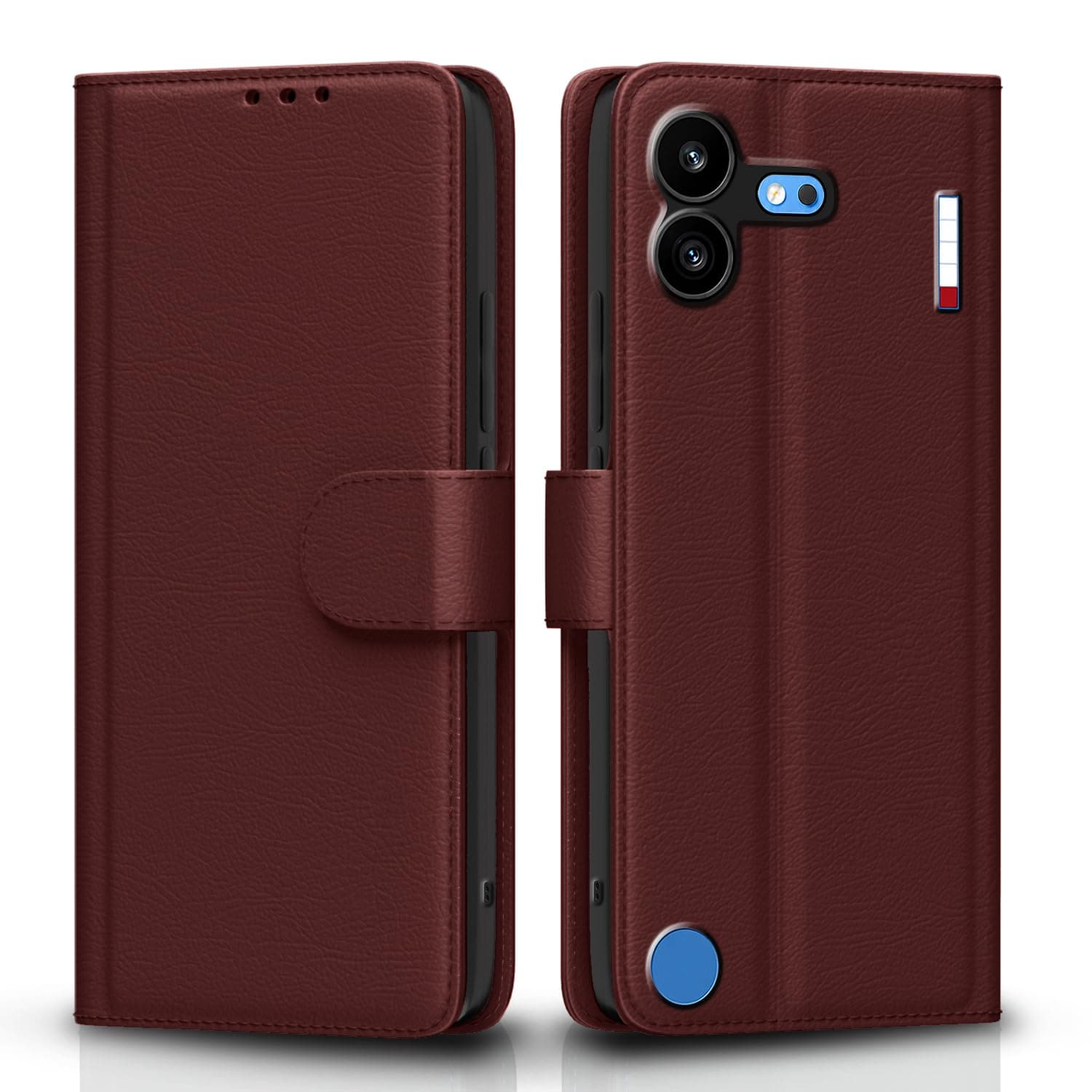 Pikkme Flip Cover for Nothing Phone 4b 5G Leather Finish | Inside TPU with Card Pockets | Wallet Stand and Shock Proof | Complete Protection Flip Case (Brown)