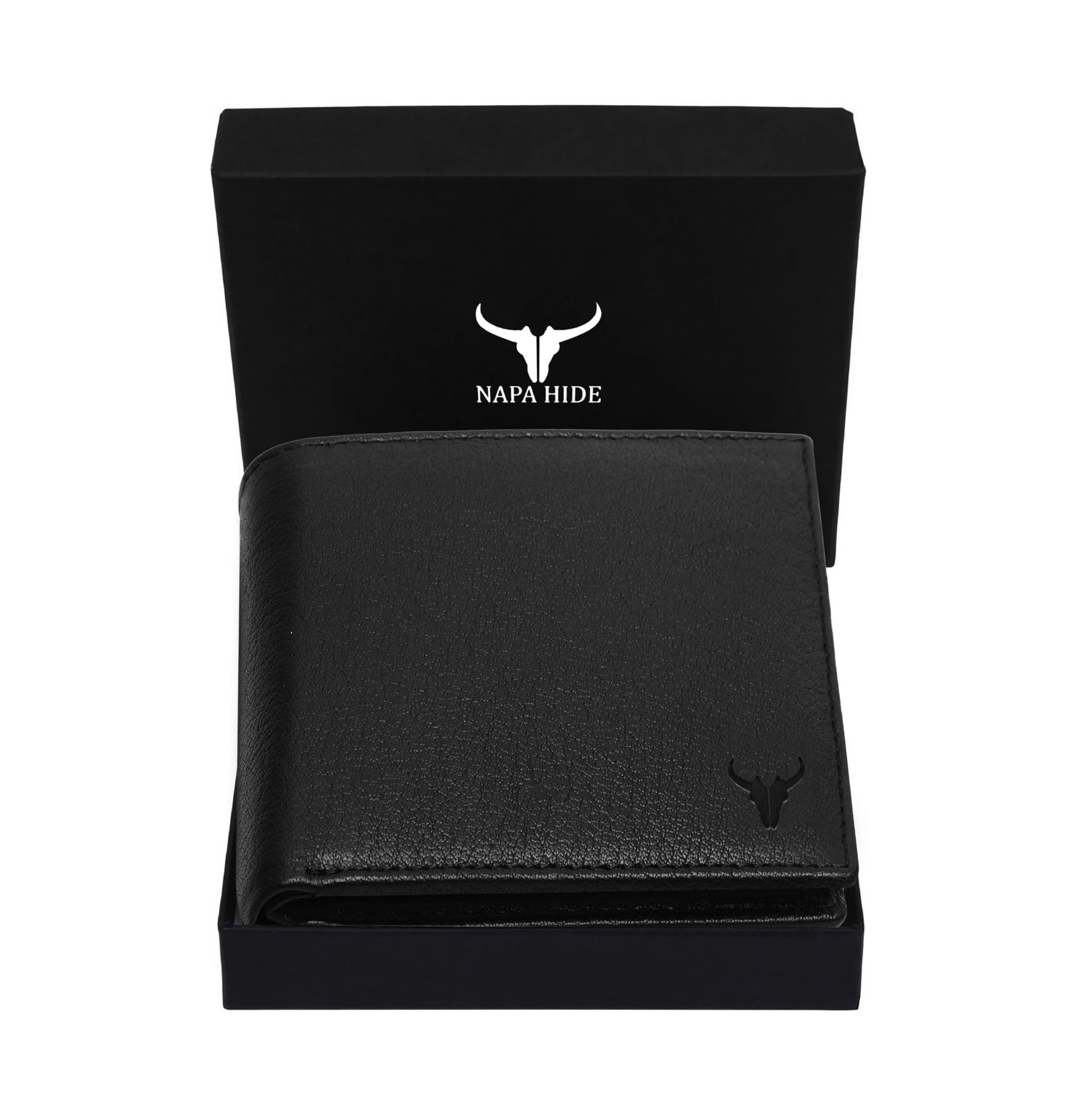 NAPA HIDE Leather Wallet for Men I Handcrafted I Credit/Debit Card Slots I 2 Currency Compartments I 2 Secret Compartments (Black)