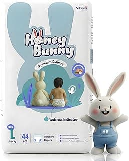 Honey Bunny Premium Diaper pant | Large Size | 44 Pack | Ultra thin | Cottony Super Soft | Super Fast Absorption | shea butter | 9-14 Kg