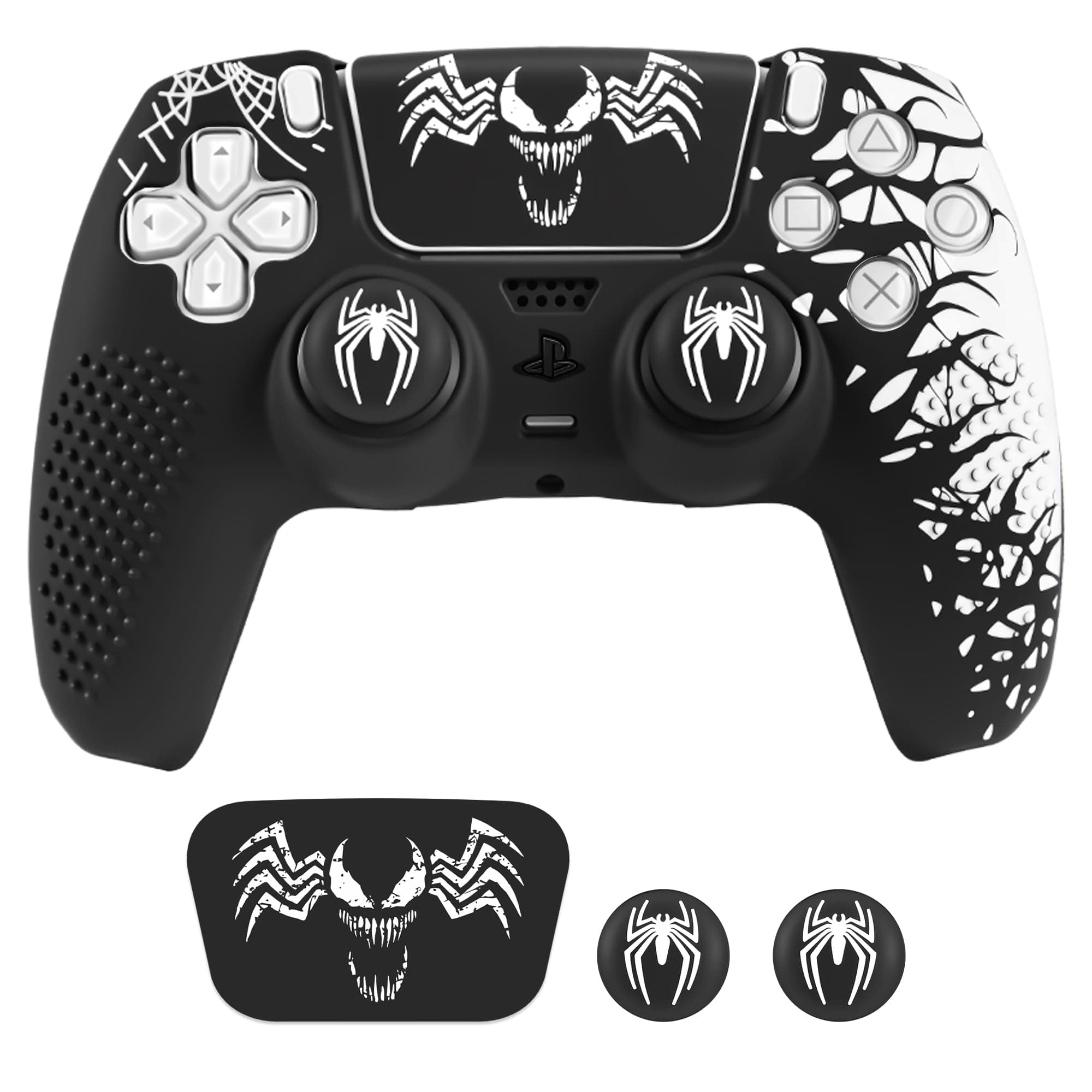 Sounce Anti-Slip Silicone Accessories Compatible with PS5 DualSense Wireless Controller Protective Cover Case with Thumb Grip Caps Touch Pad Sticker Wrap Stickers for Enhanced Protection (Black)