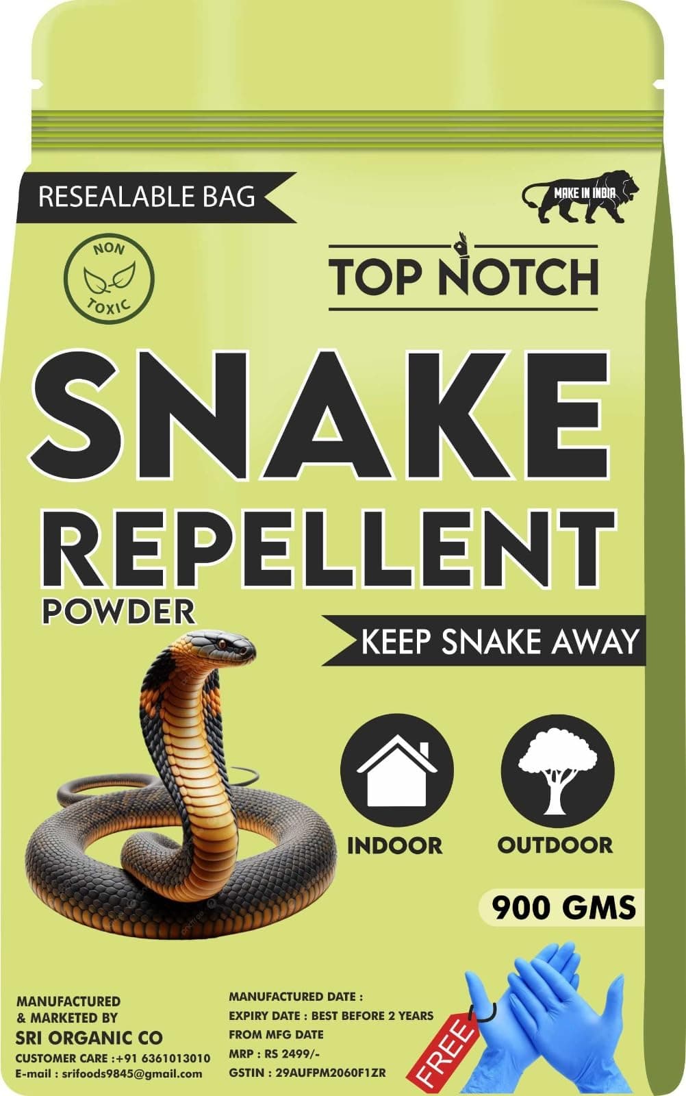 TOP NOTCH Snake Repellent Powder Most Powerful Instantly Effective With long Lasting Duration, Free Pair of Gloves With Product