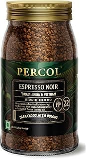 PERCOL Premium Instant Coffee | Espresso Noir Blend 22 | Crafted with Premium Imported Beans | Freeze Dried | Designed in UK | 100g Jar | 100% Pure Coffee | Flavorful & Aromatic