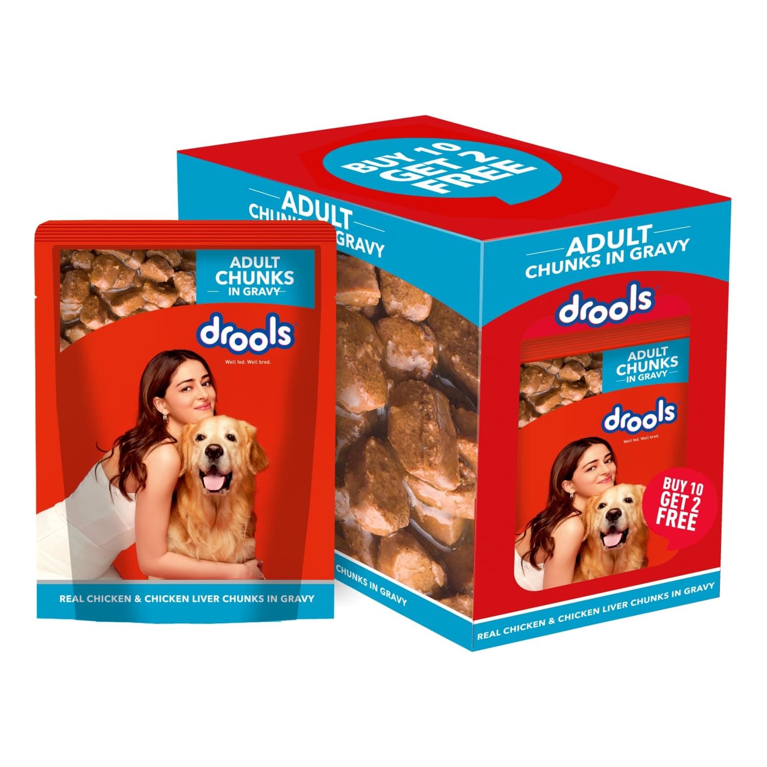 Drools Adult Wet Dog Food (12 x 60g) | Real Chicken & Liver Chunks in Gravy | Supports Skin, Coat, Joint Health & Easy Digestion