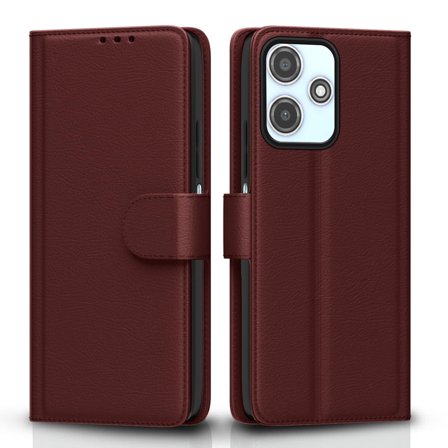 Pikkme Flip Cover for Redmi 12 5G / Poco M6 Pro 5G| Leather Finish | Shockproof with Card Pockets & Wallet Stand | Ultimate Protection Case(Brown)