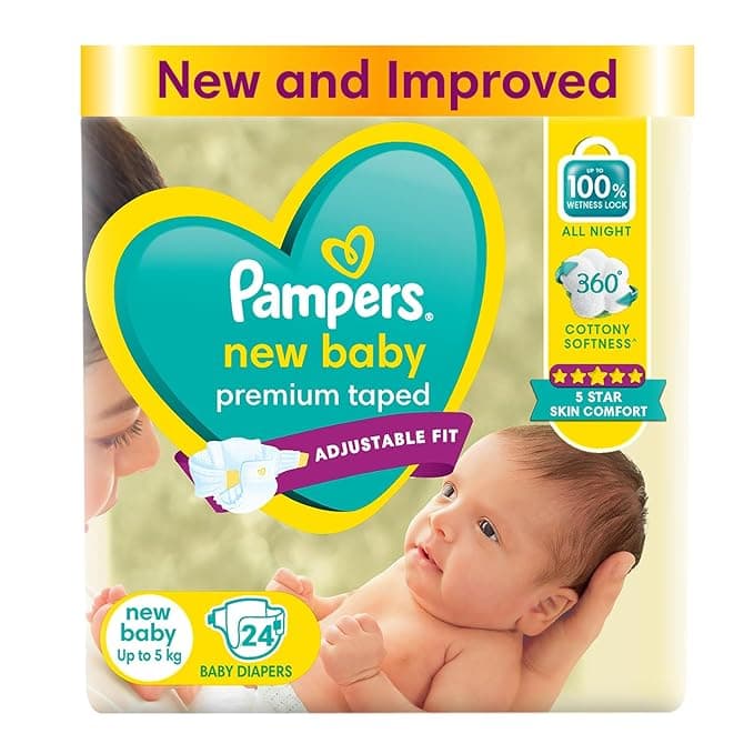 Pampers Active Baby Diapers, New Born, Extra Small, (NB, XS) size, 24 Count, Taped style diaper
