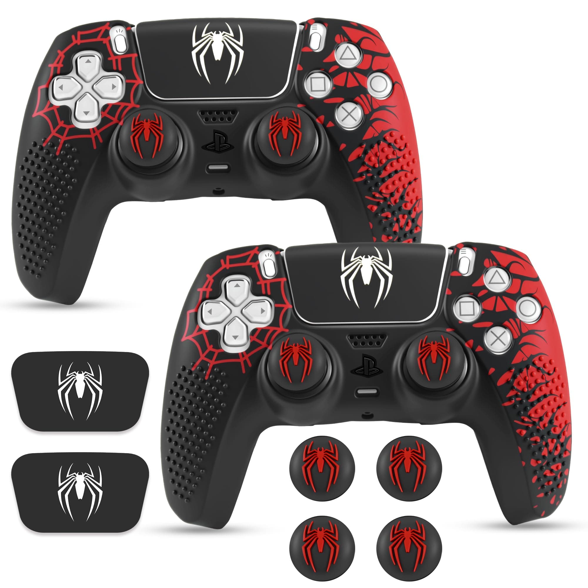 Sounce Anti Slip Silicone PS5 Controller Skin Cover Compatible with PS5 Controller Silicone Protective Grip Sleeve with Anti Slip Thumb Grip Caps Touch Sticker and Wrap Cover Stickers (Pack of 2, Red)