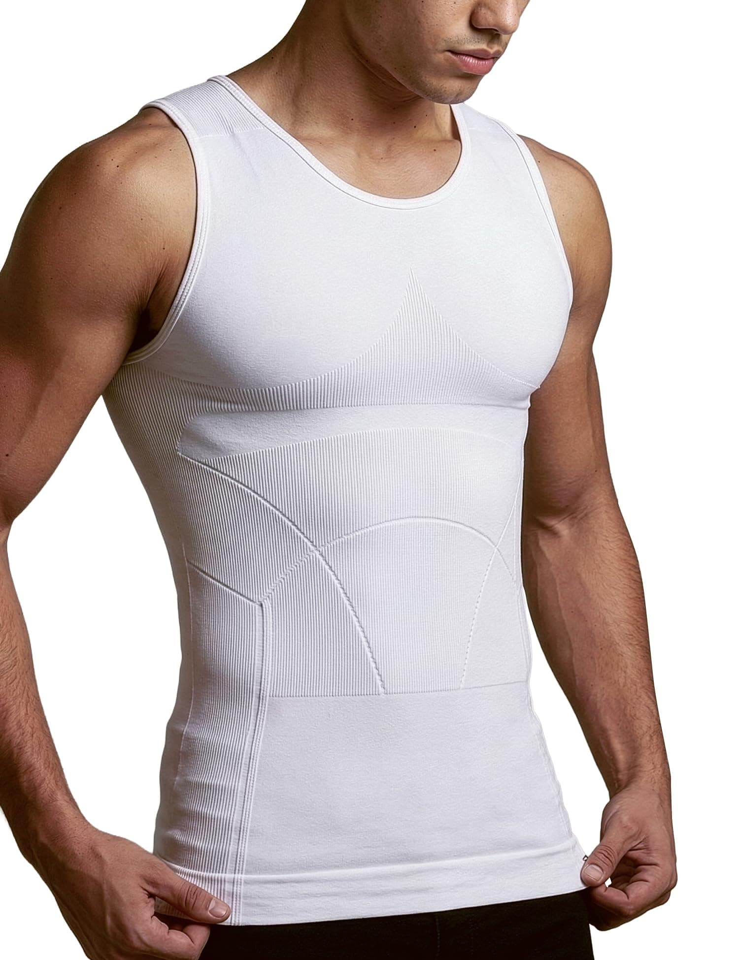 DAMENSCH Form Shapewear for Men, Comfortable and Stretchy Body Shaper for Man, Posture Correcting Tummy Tucker, Breathable Compression T Shirt, Ideal for Parties Shirt Tucker for Men -Crisp White -M